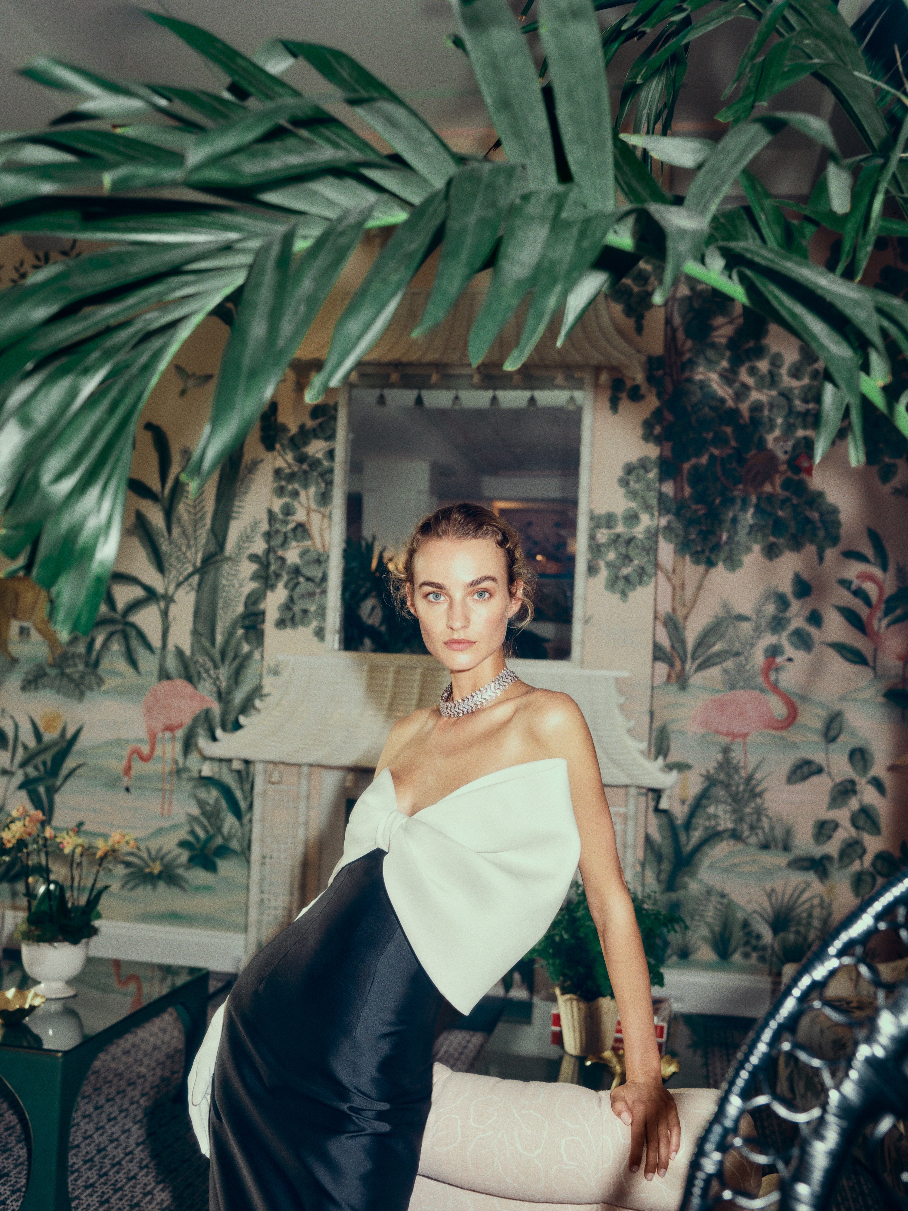 Asymmetric Draped Bow Column Gown - Image 6