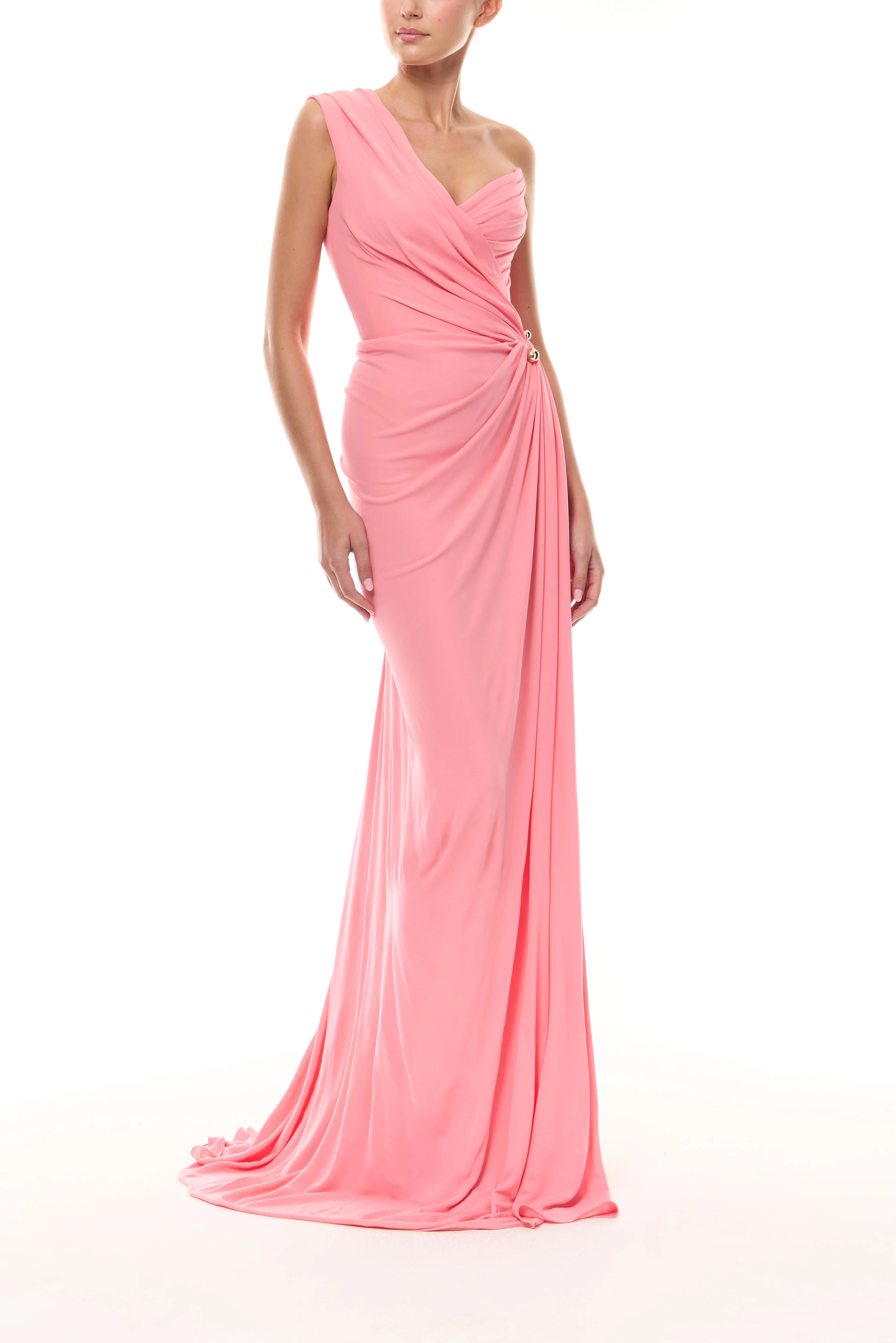 Asymmetric Draped One Shoulder Gown - Image 6