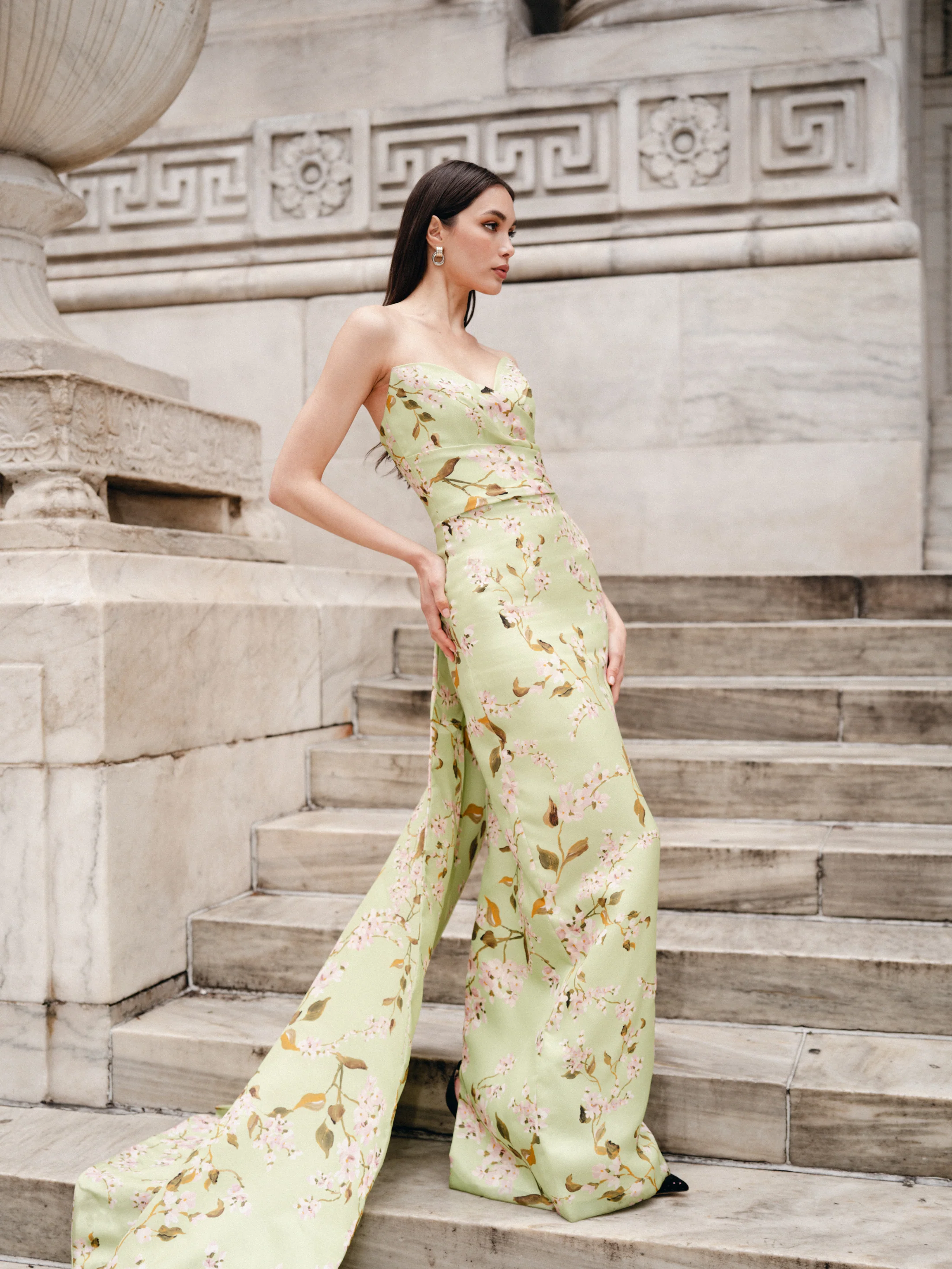 Celadon Floral Column Gown - Image 2