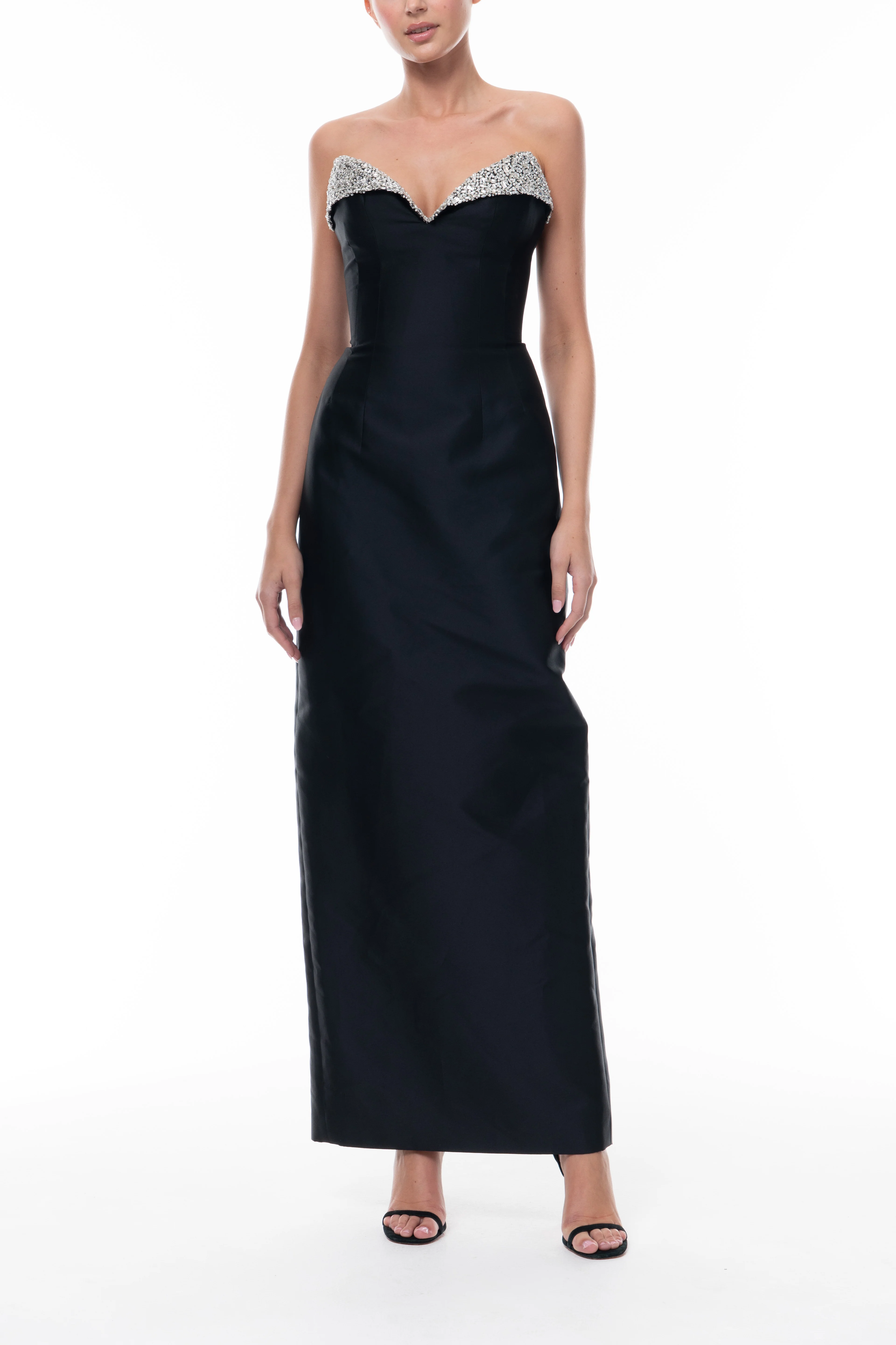 Crystal Lapel Column Gown