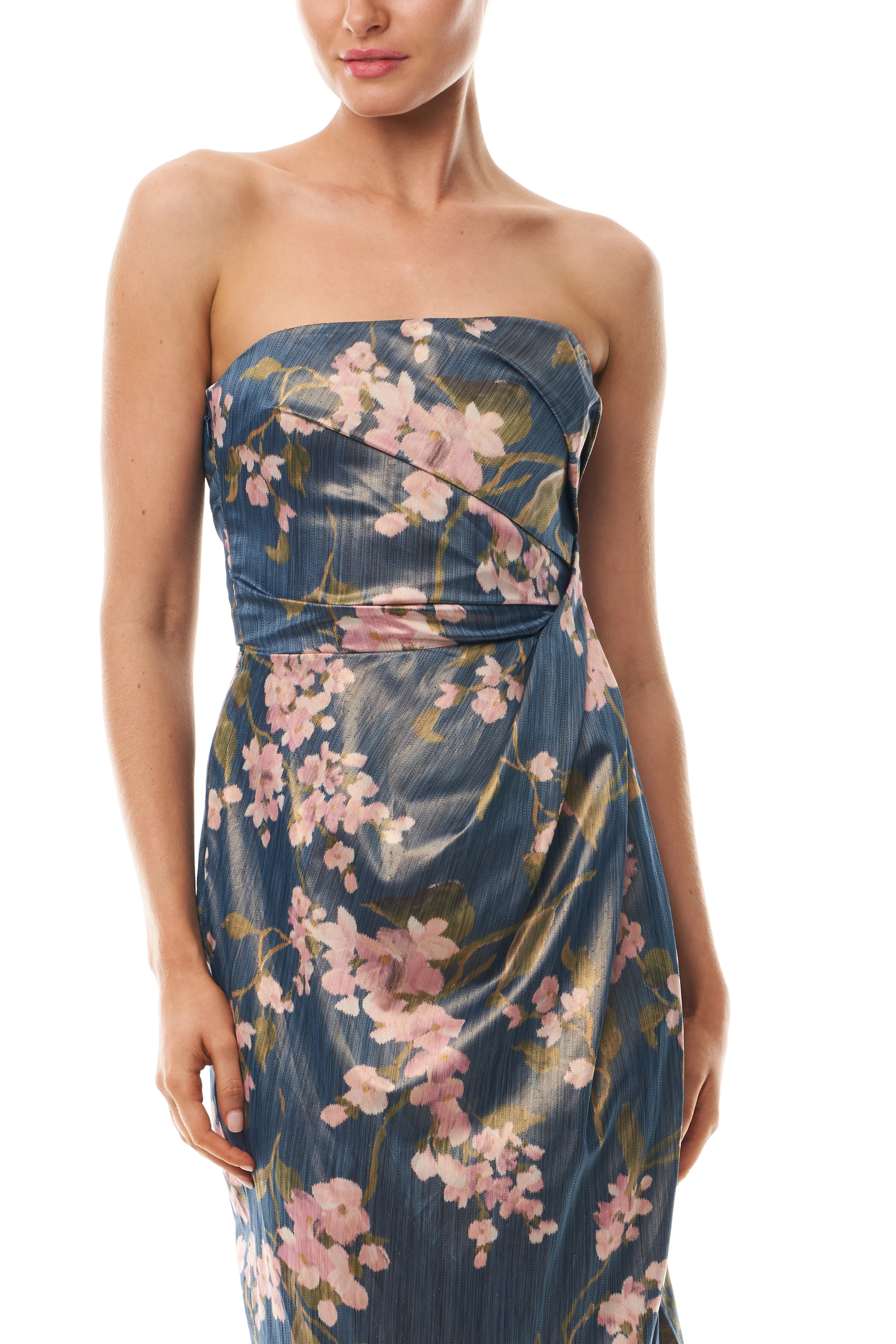 Draped Floral Strapless Column Gown - Image 2