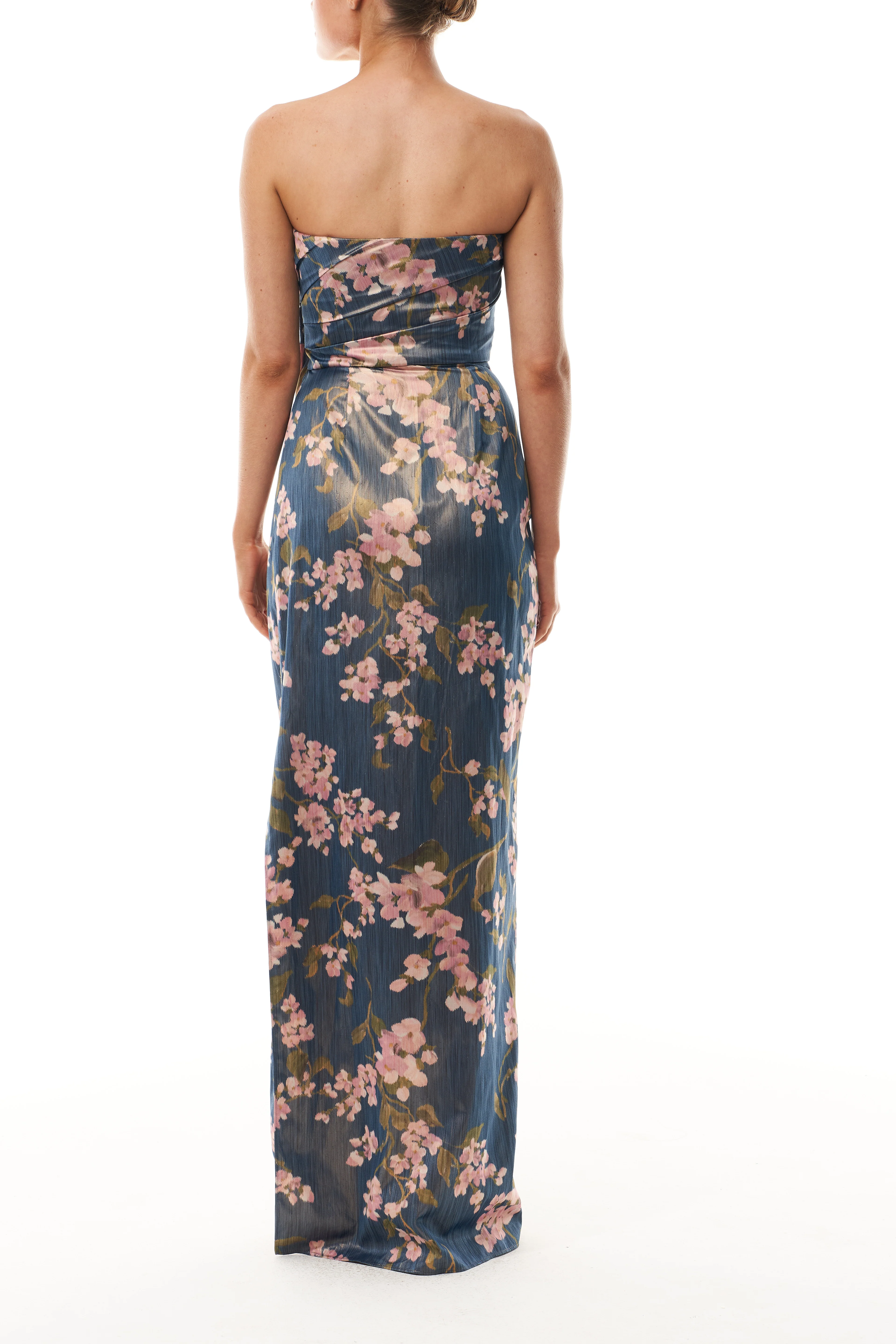 Draped Floral Strapless Column Gown - Image 5