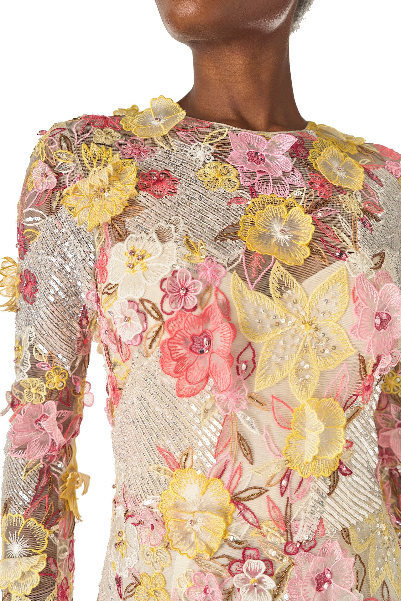 Embroidered Floral Lace Gown - Image 2