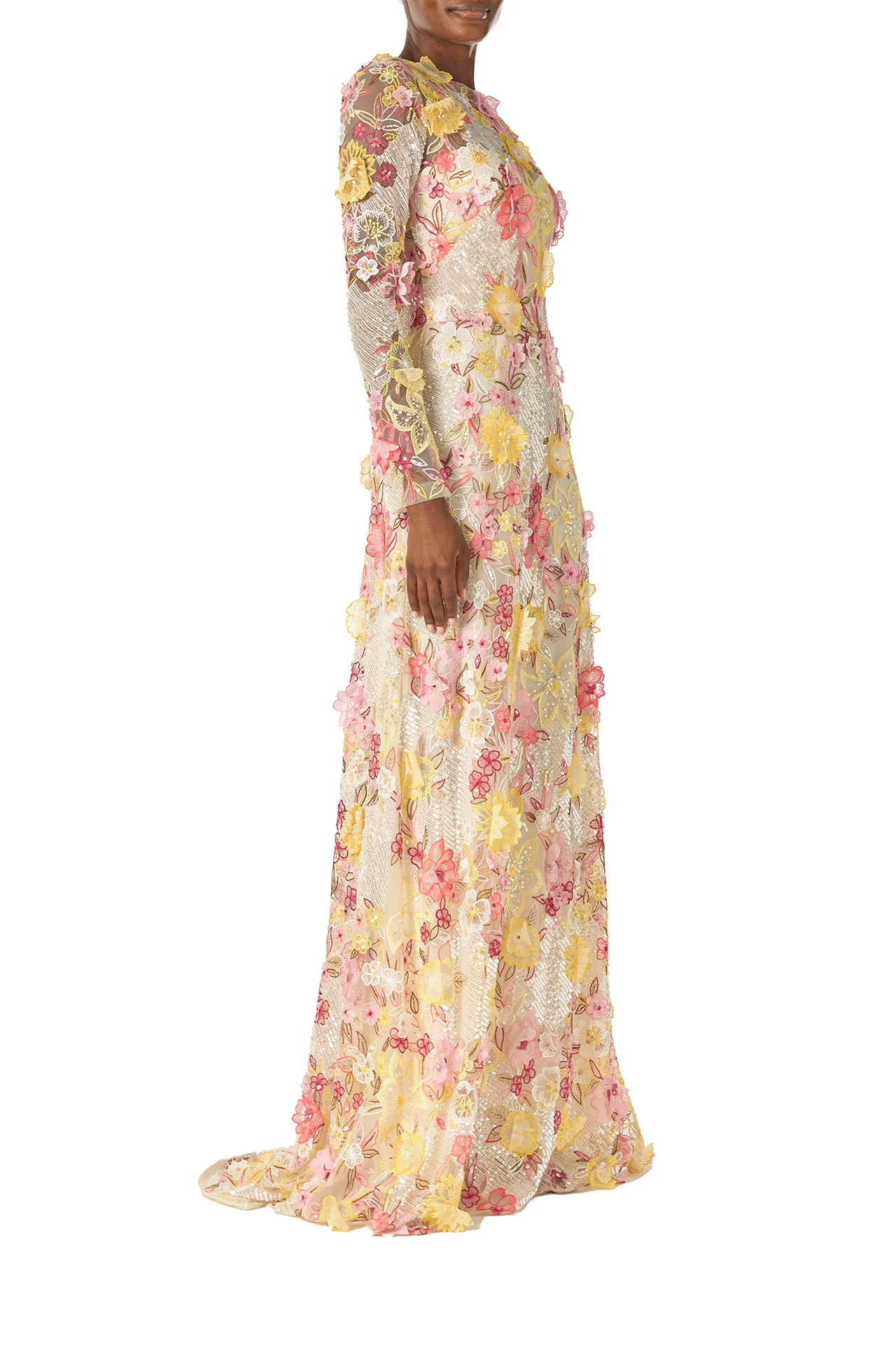 Embroidered Floral Lace Gown - Image 5