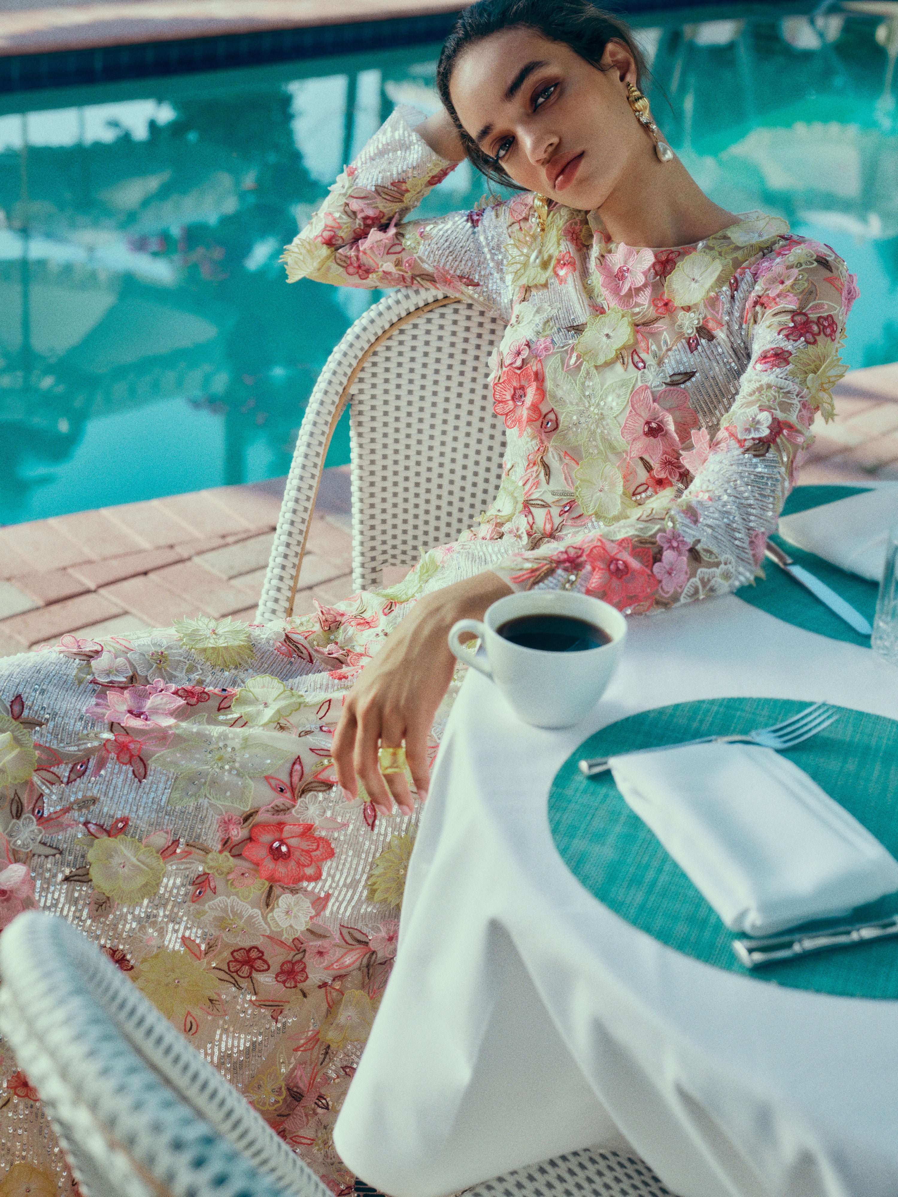 Embroidered Floral Lace Gown - Image 7