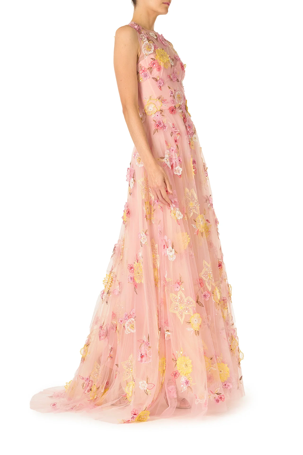 Embroidered Floral Sleeveless Gown - Image 3
