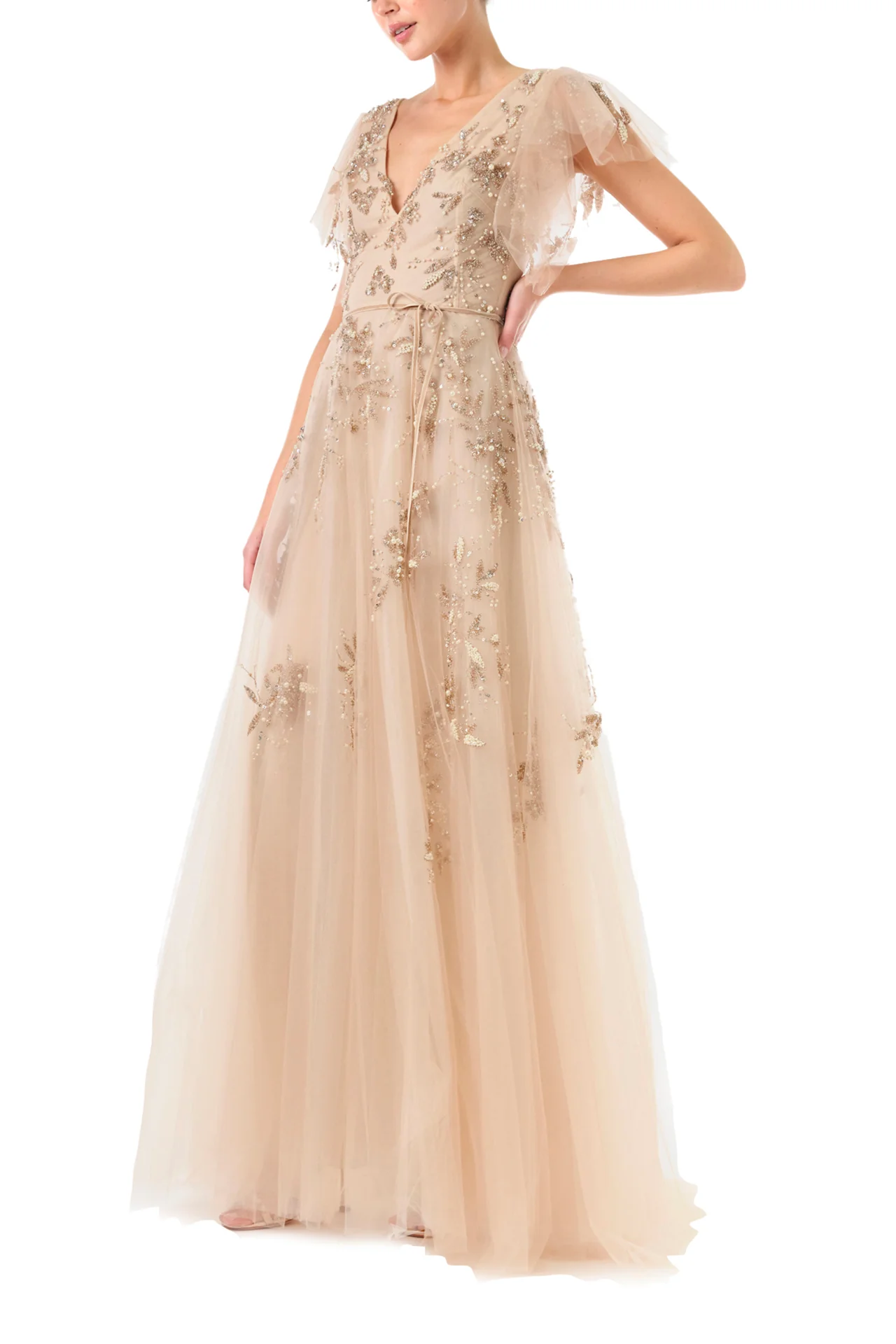 Embroidered Flutter Sleeve Gown - Image 3