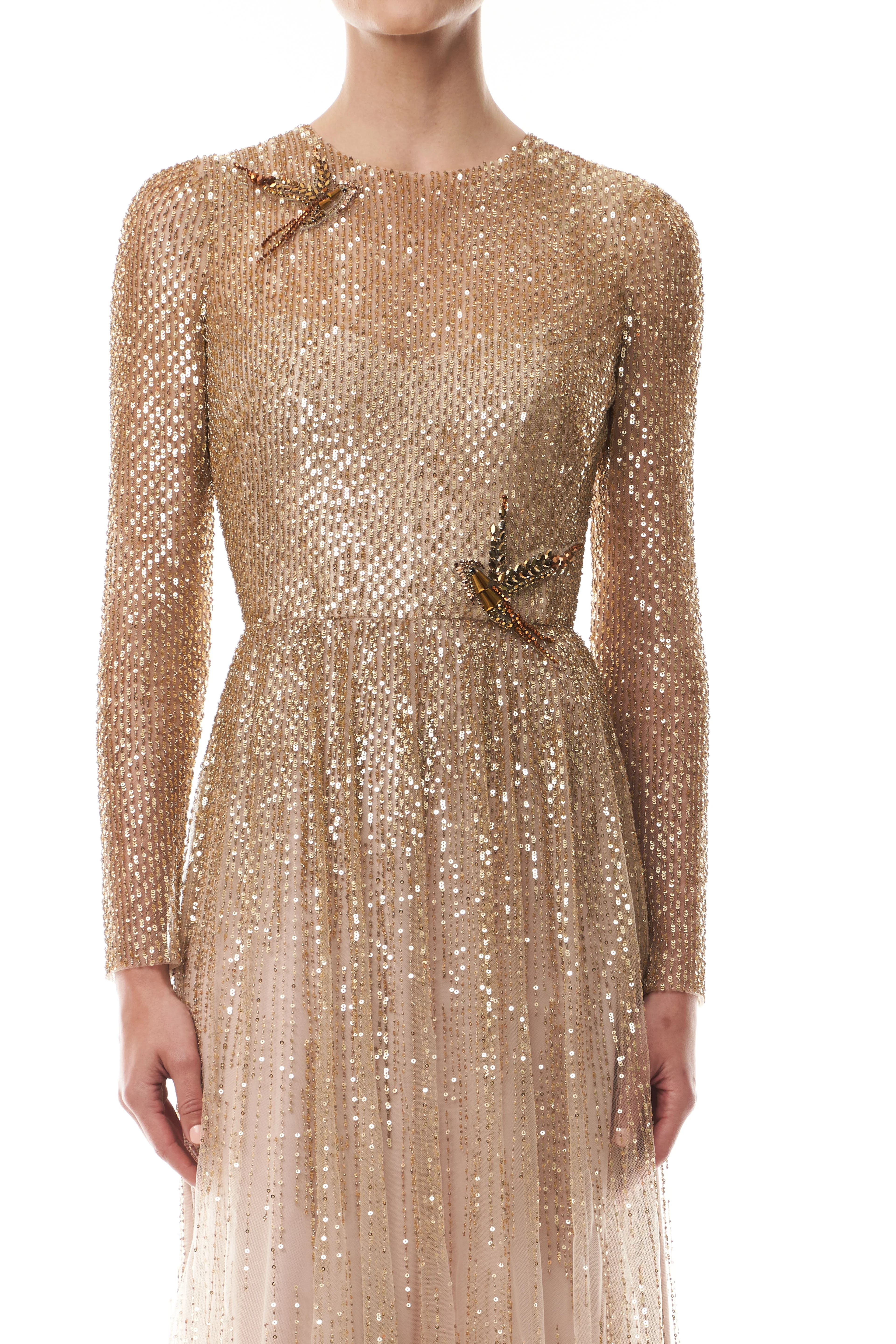 Gold Embroidered Long Sleeve Gown - Image 2