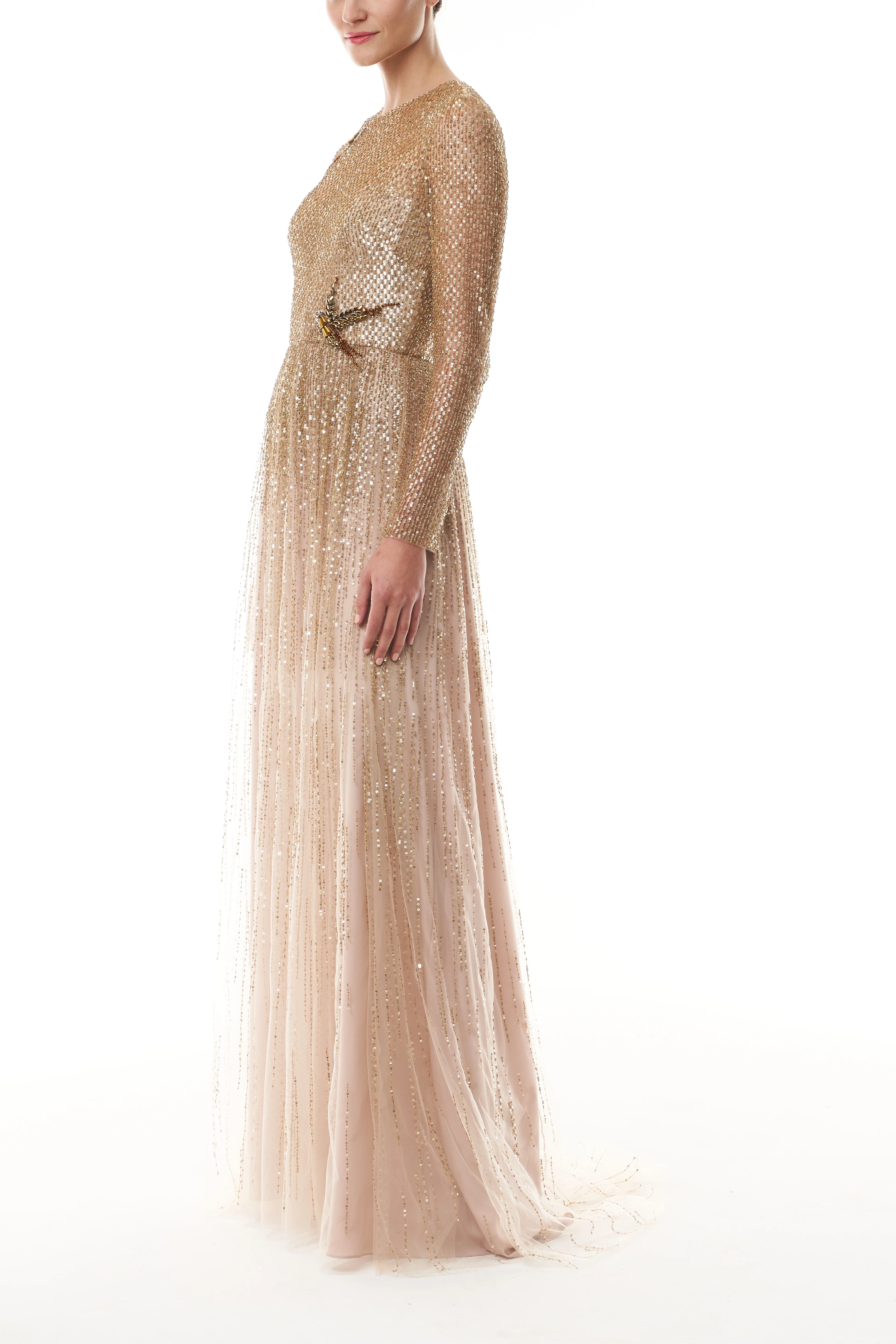 Gold Embroidered Long Sleeve Gown - Image 4