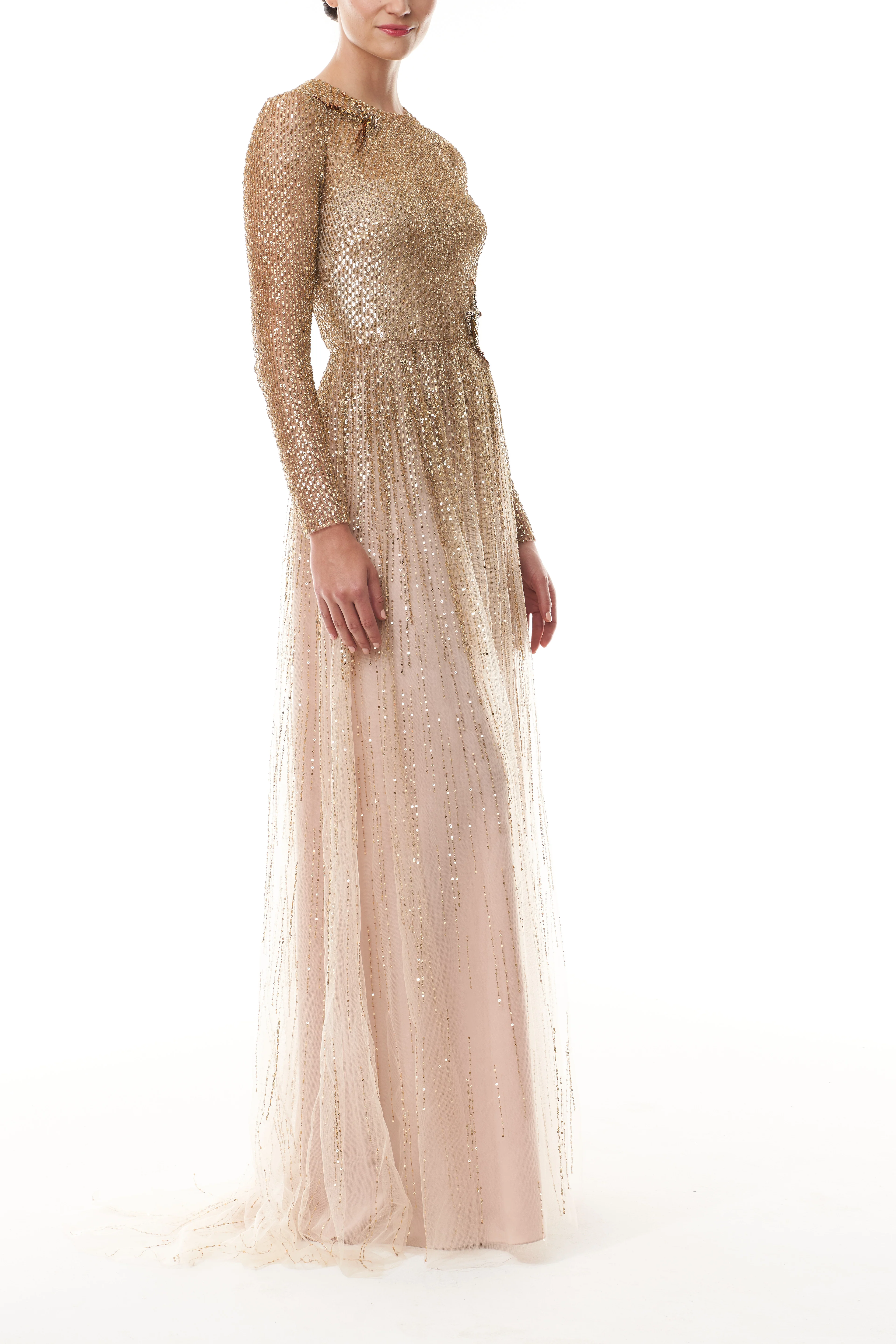 Gold Embroidered Long Sleeve Gown - Image 5