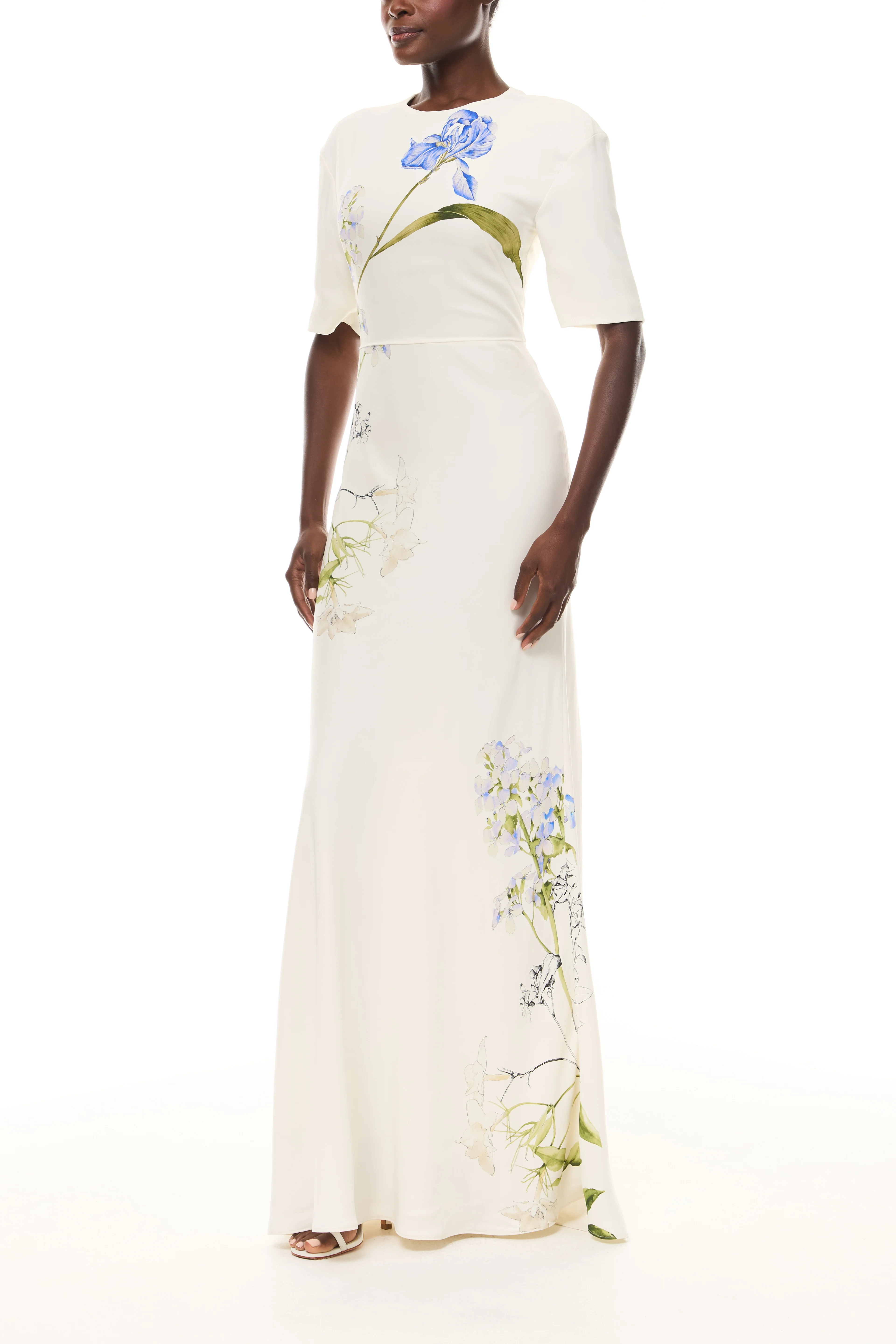 Ivory Floral Short Sleeve Gown - Image 3