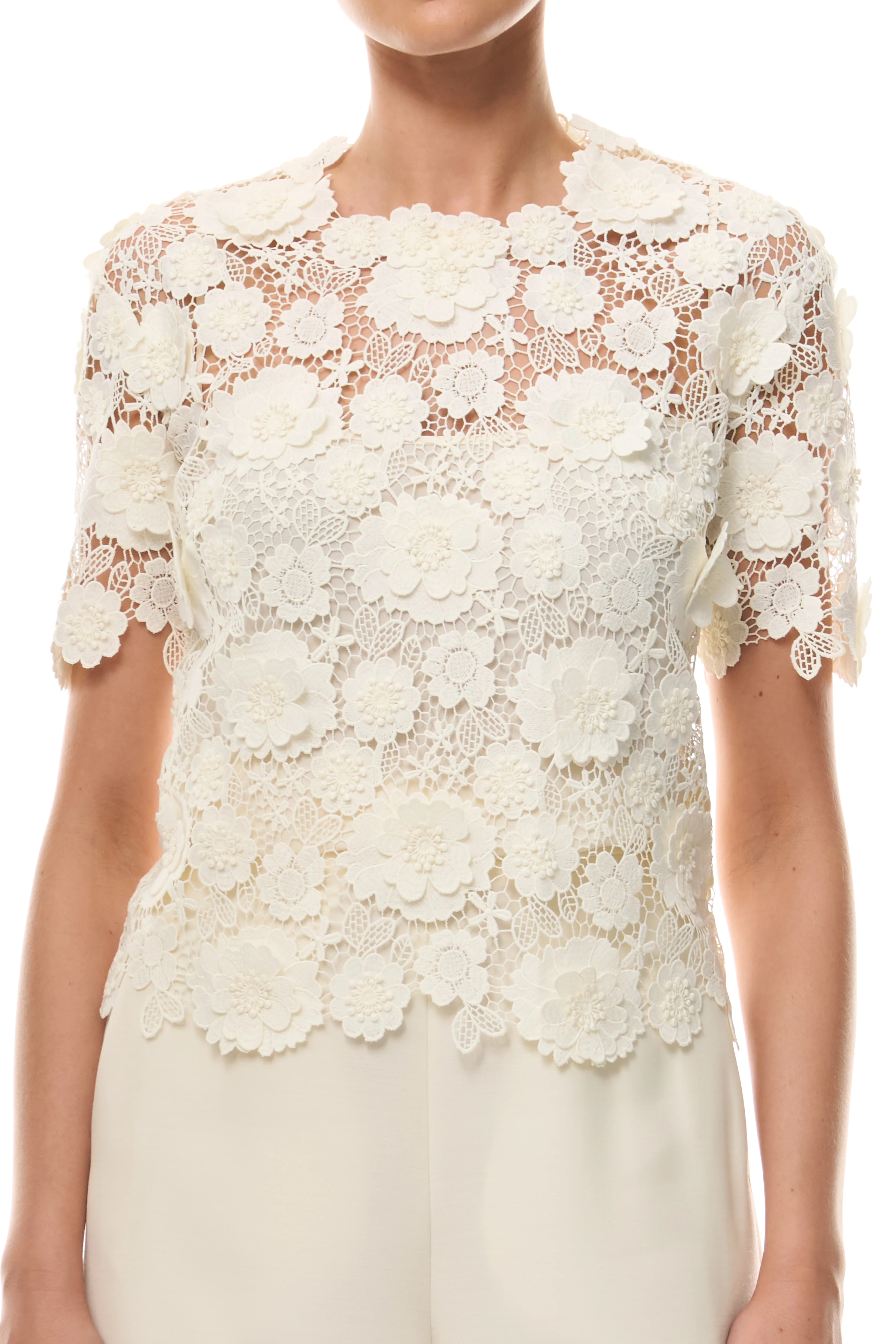 Ivory Short Sleeve Lace Blouse
