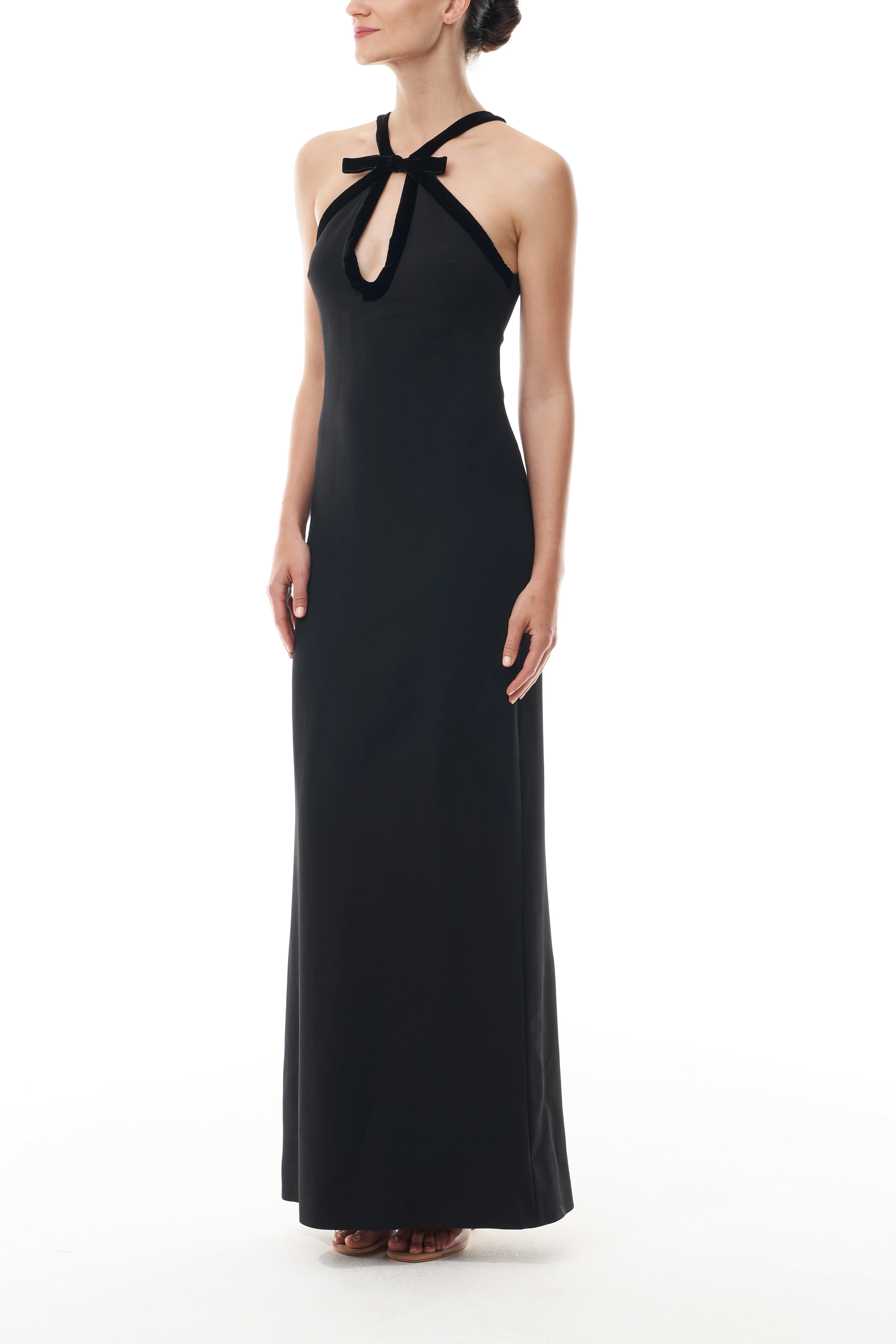 Keyhole Halter Gown With Velvet Trim - Image 3