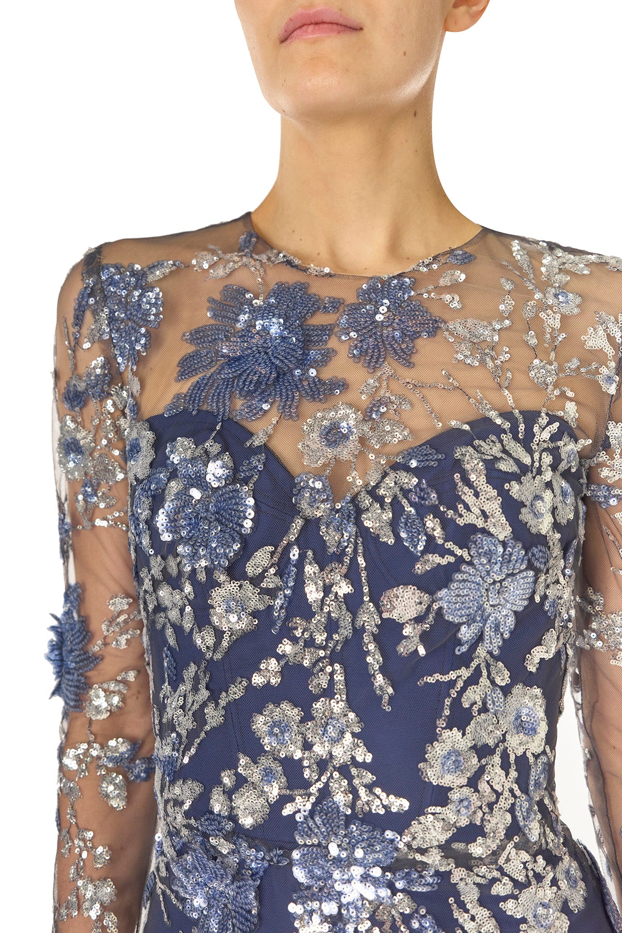 Long Sleeve Illusion Sequin Gown - Image 2