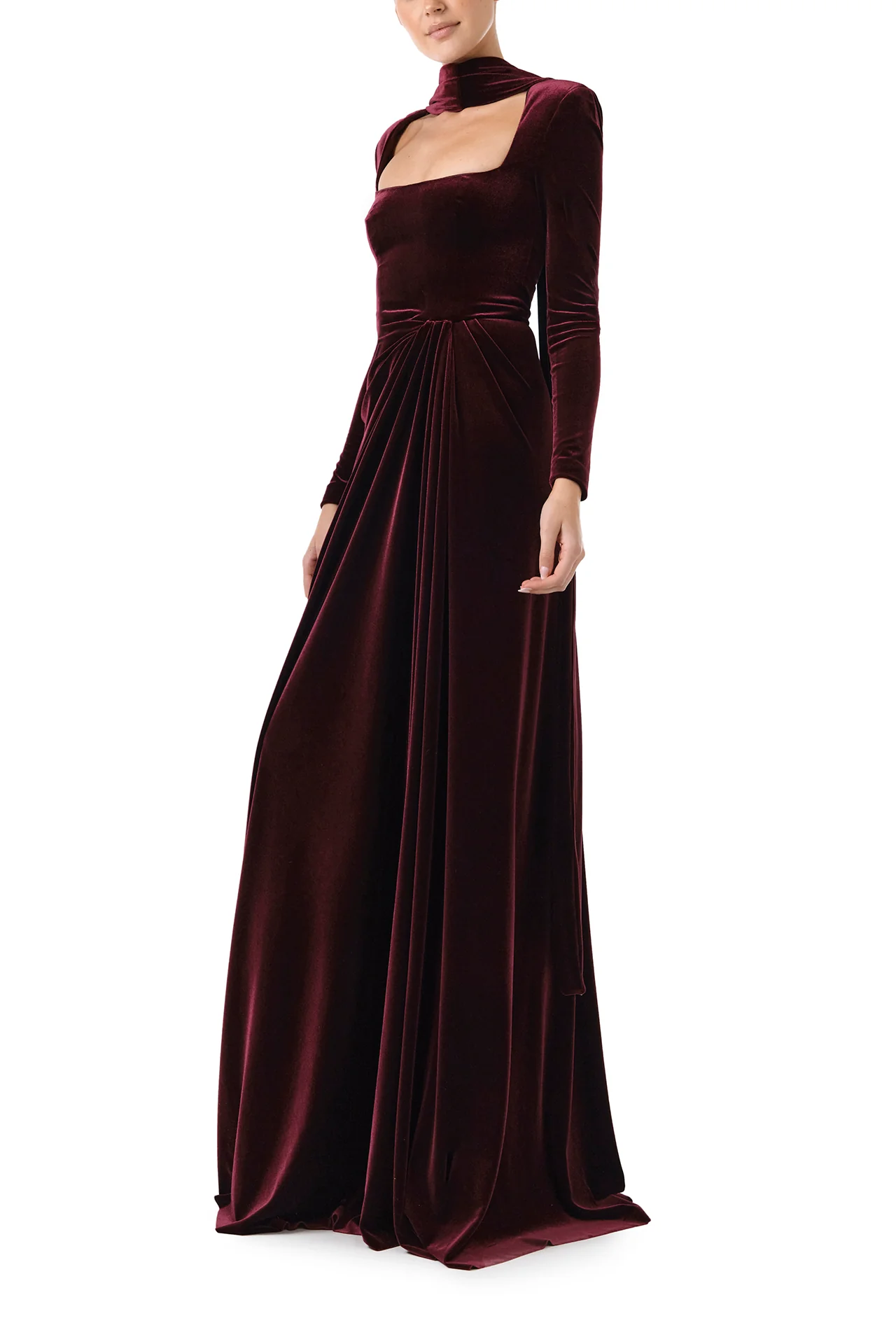 Long Sleeve Velour Gown With Scarf - Image 3