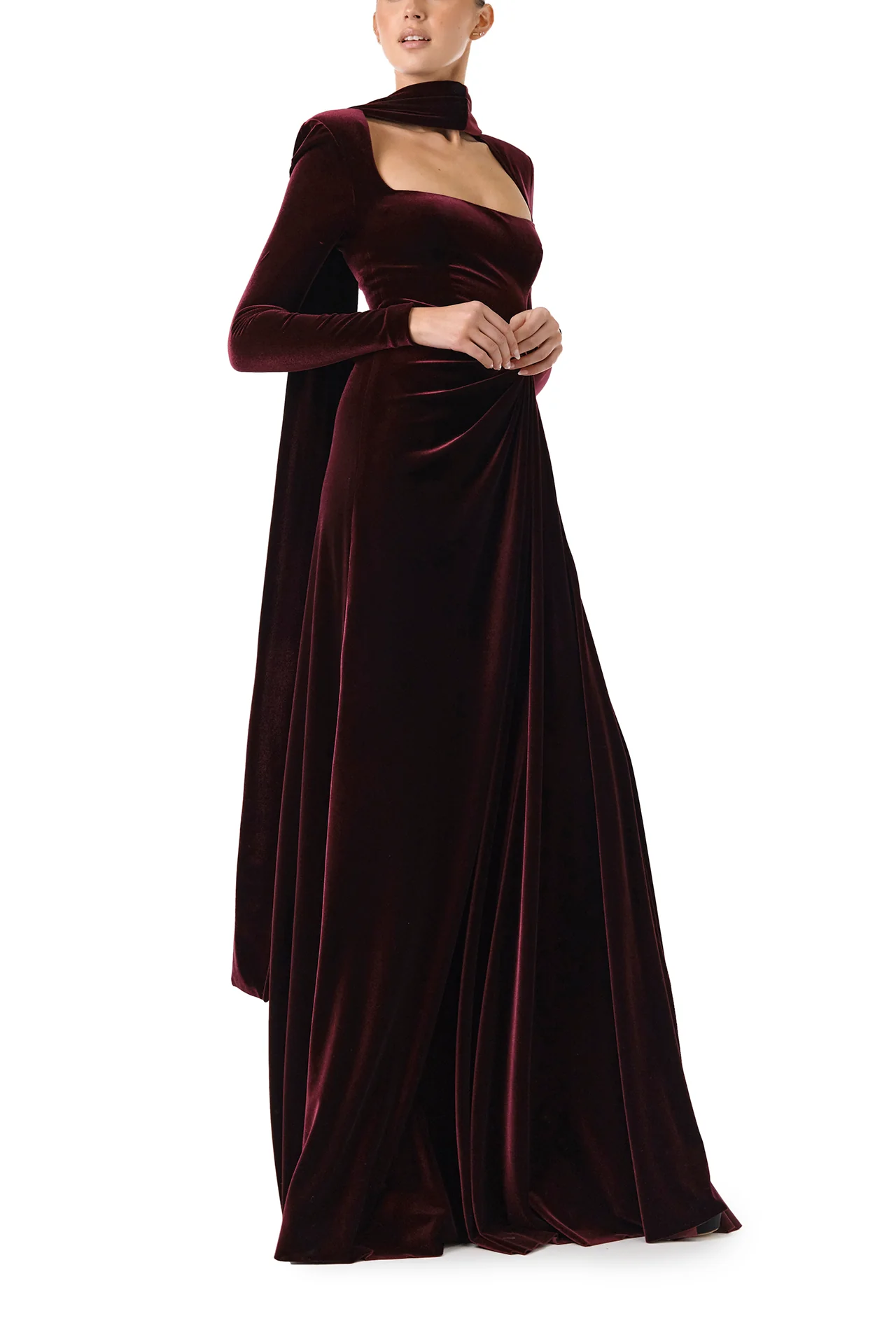 Long Sleeve Velour Gown With Scarf - Image 4