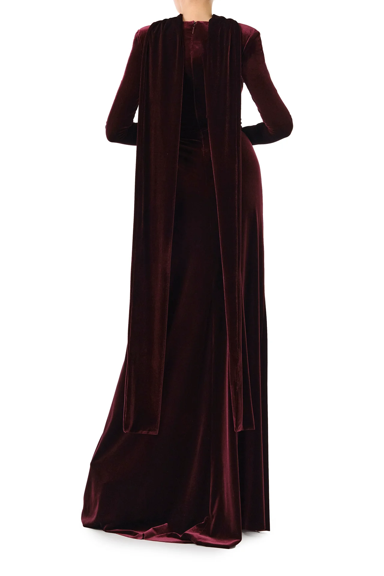 Long Sleeve Velour Gown With Scarf - Image 5