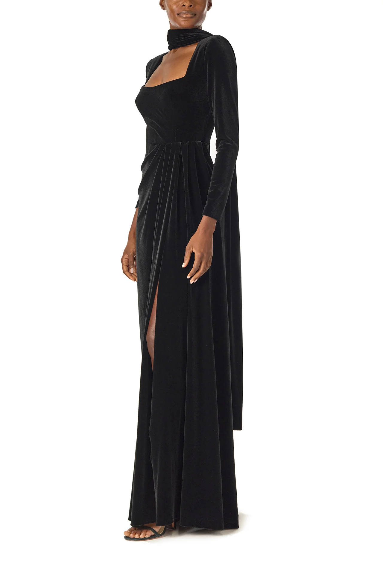 Long Sleeve Velour Gown With Scarf - Image 3