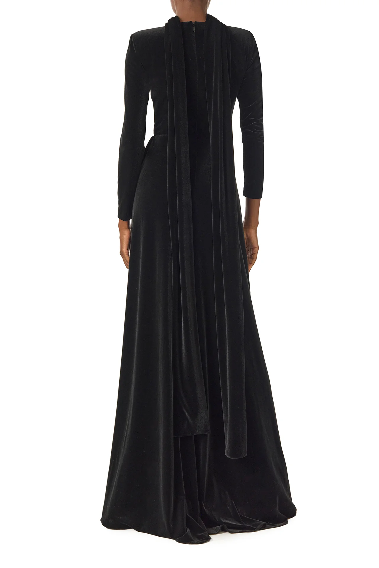 Long Sleeve Velour Gown With Scarf - Image 5