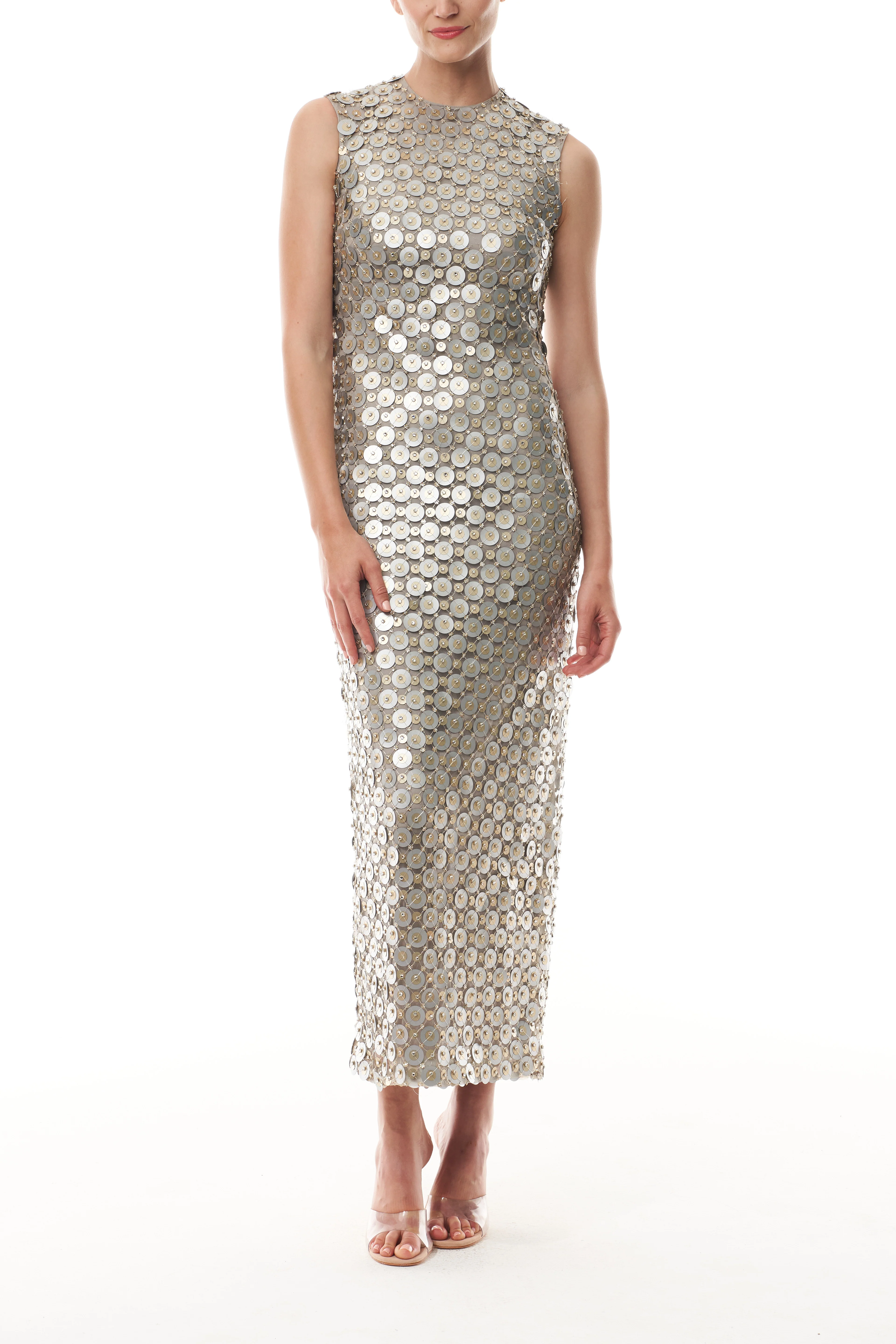 Metallic Disc Shift Dress