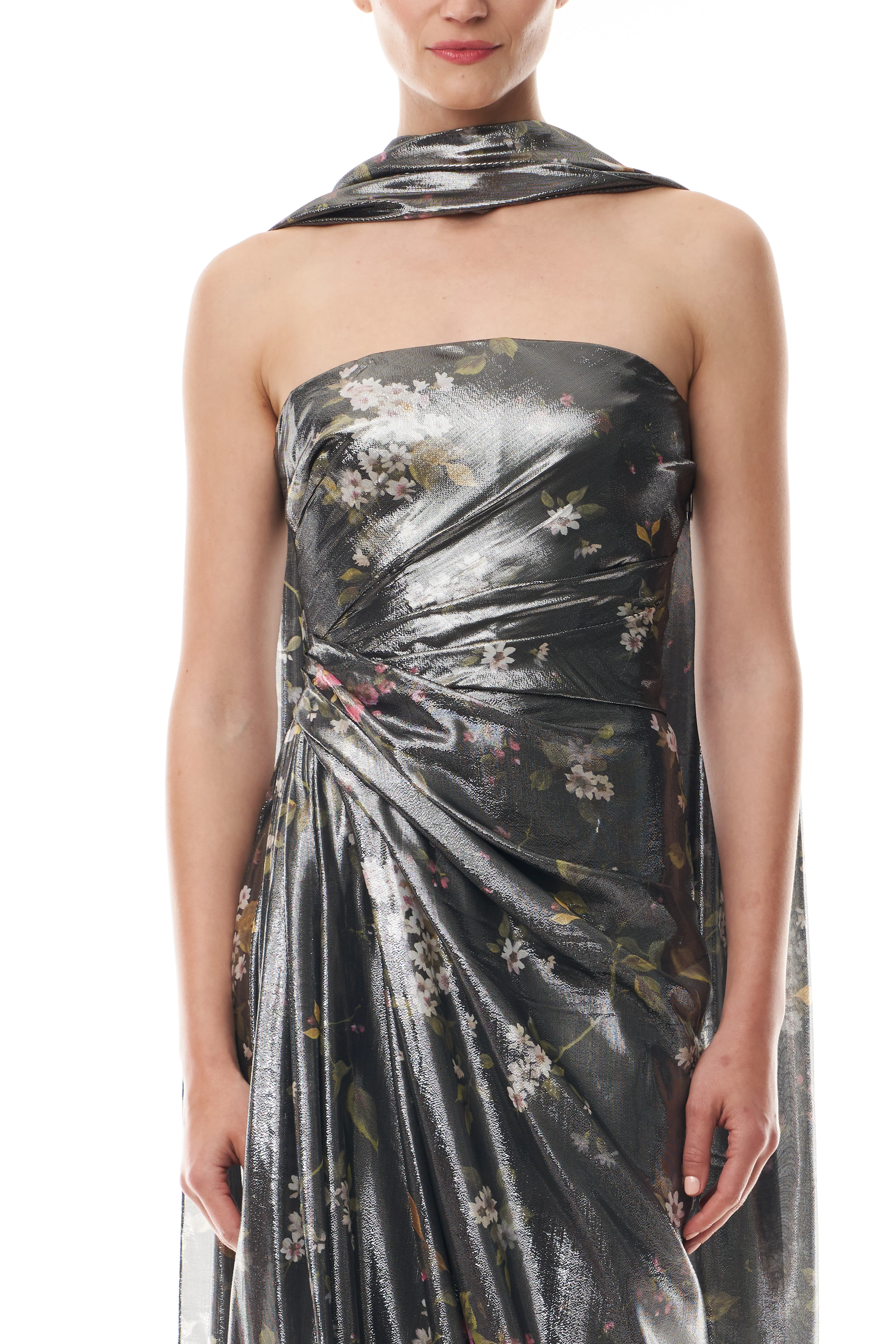 Metallic Floral Draped Gown - Image 2