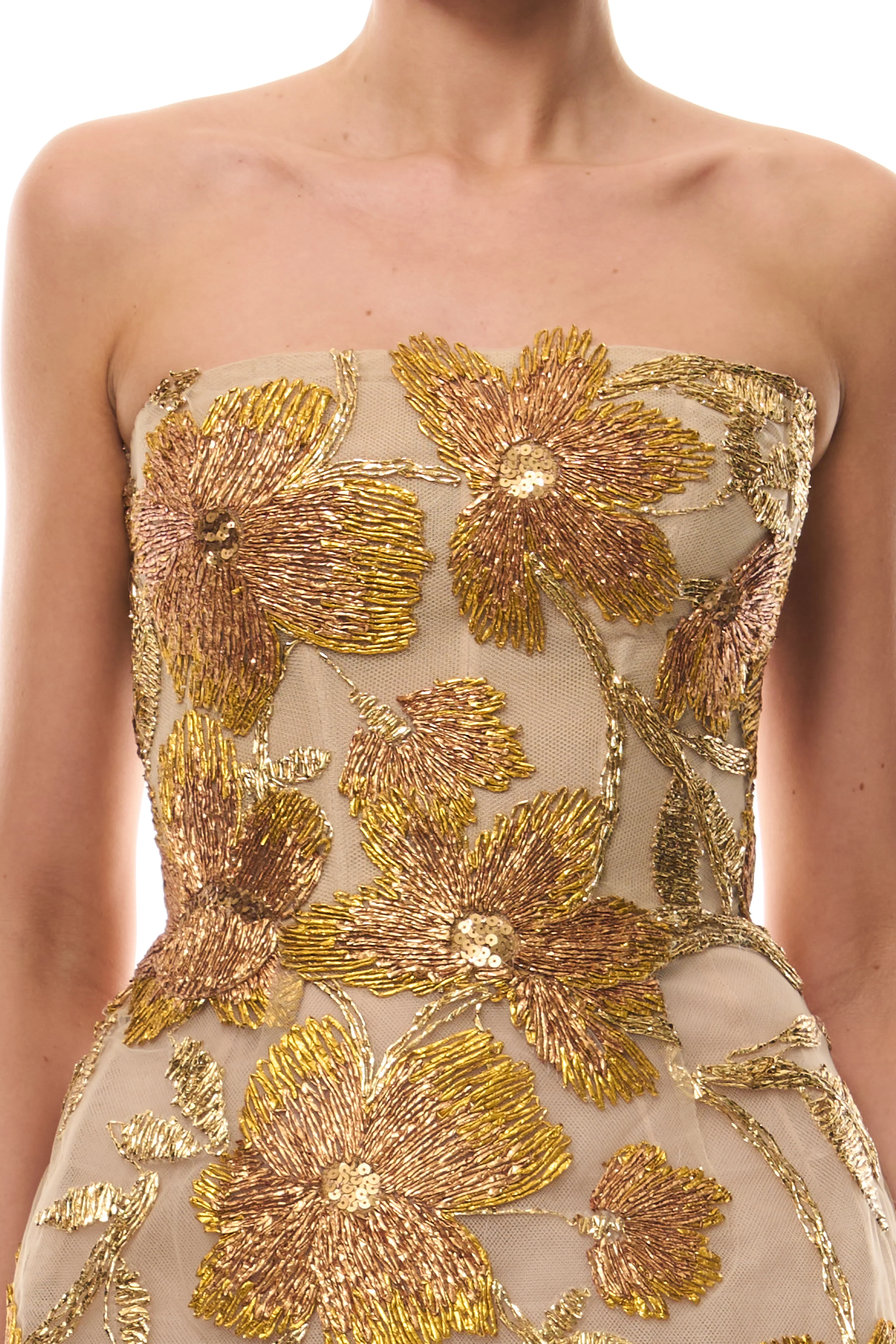 Metallic Gold Sculpted Mini Dress - Image 2