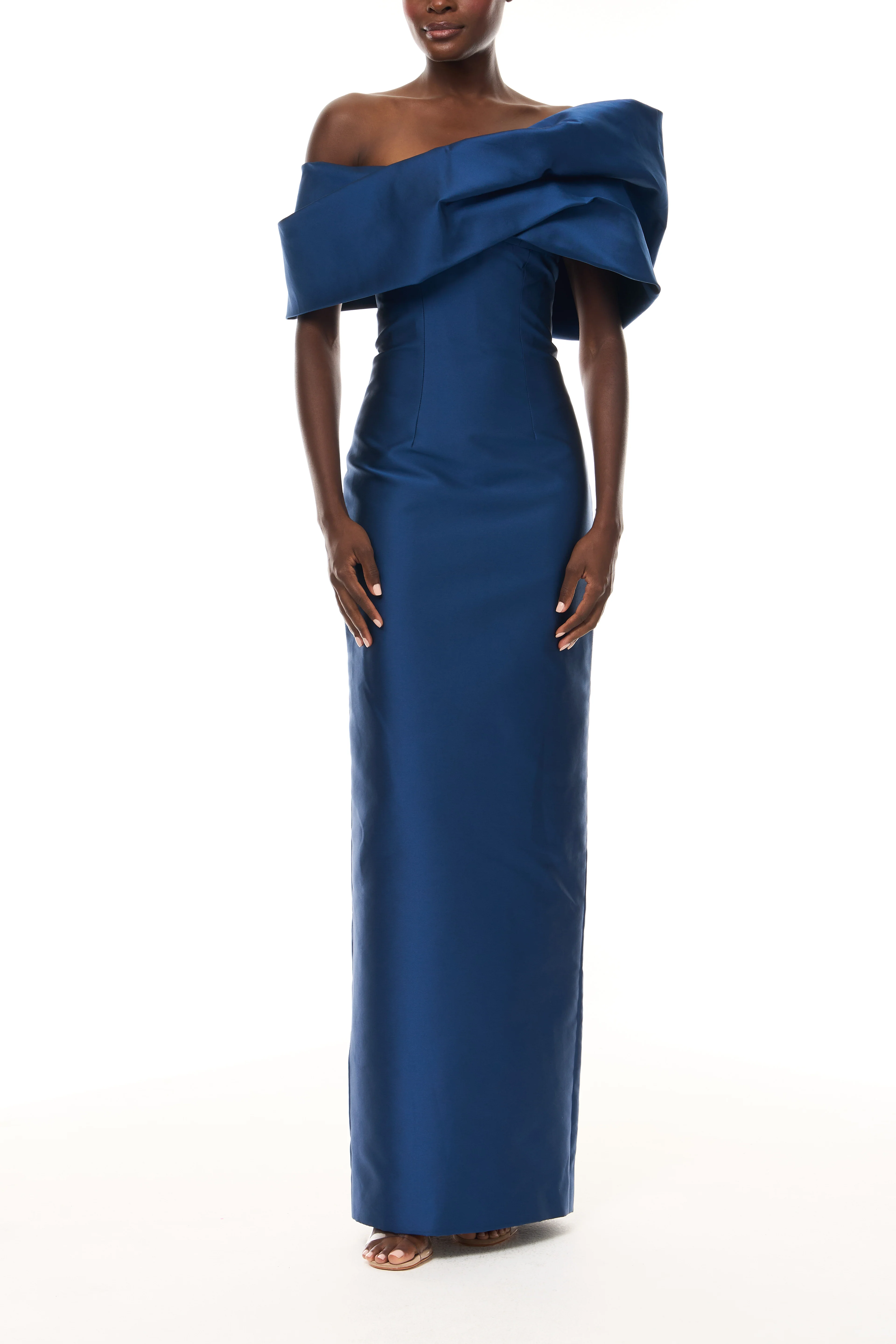 Asymmetric Draped Column Gown