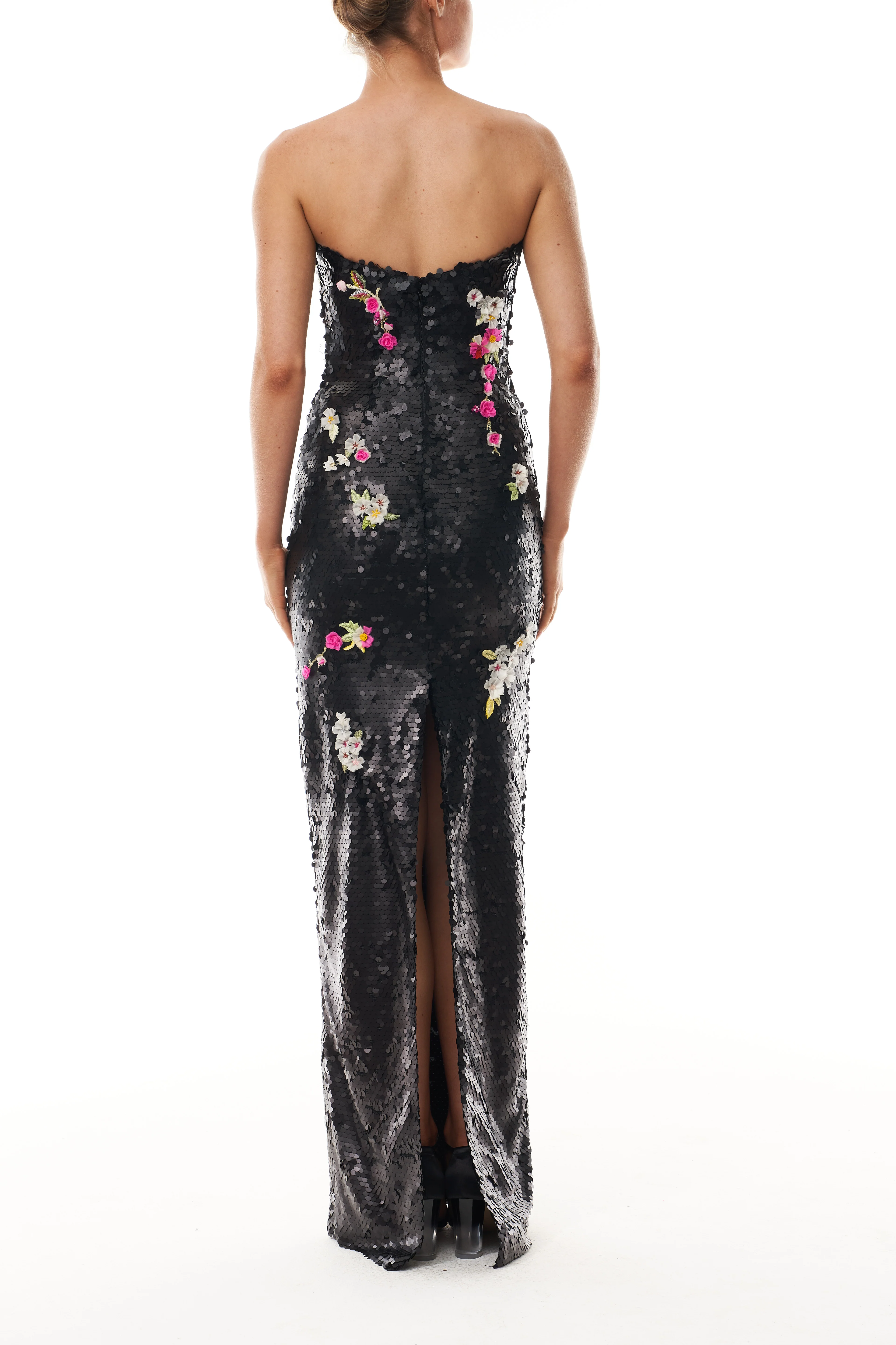 Floral Matte Sequin Column Gown - Image 5