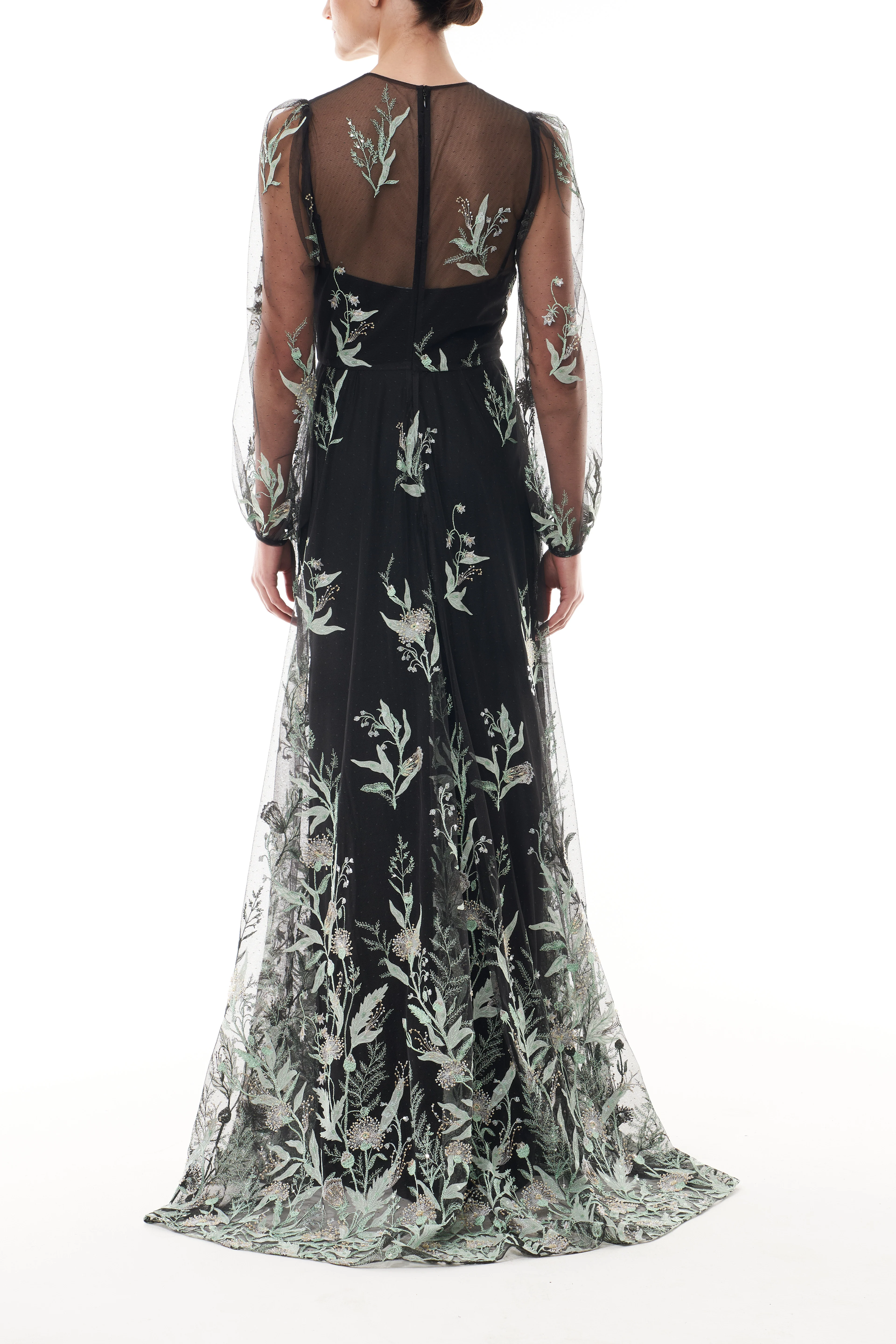 Long Sleeve Embroidered Tulle Gown - Image 5