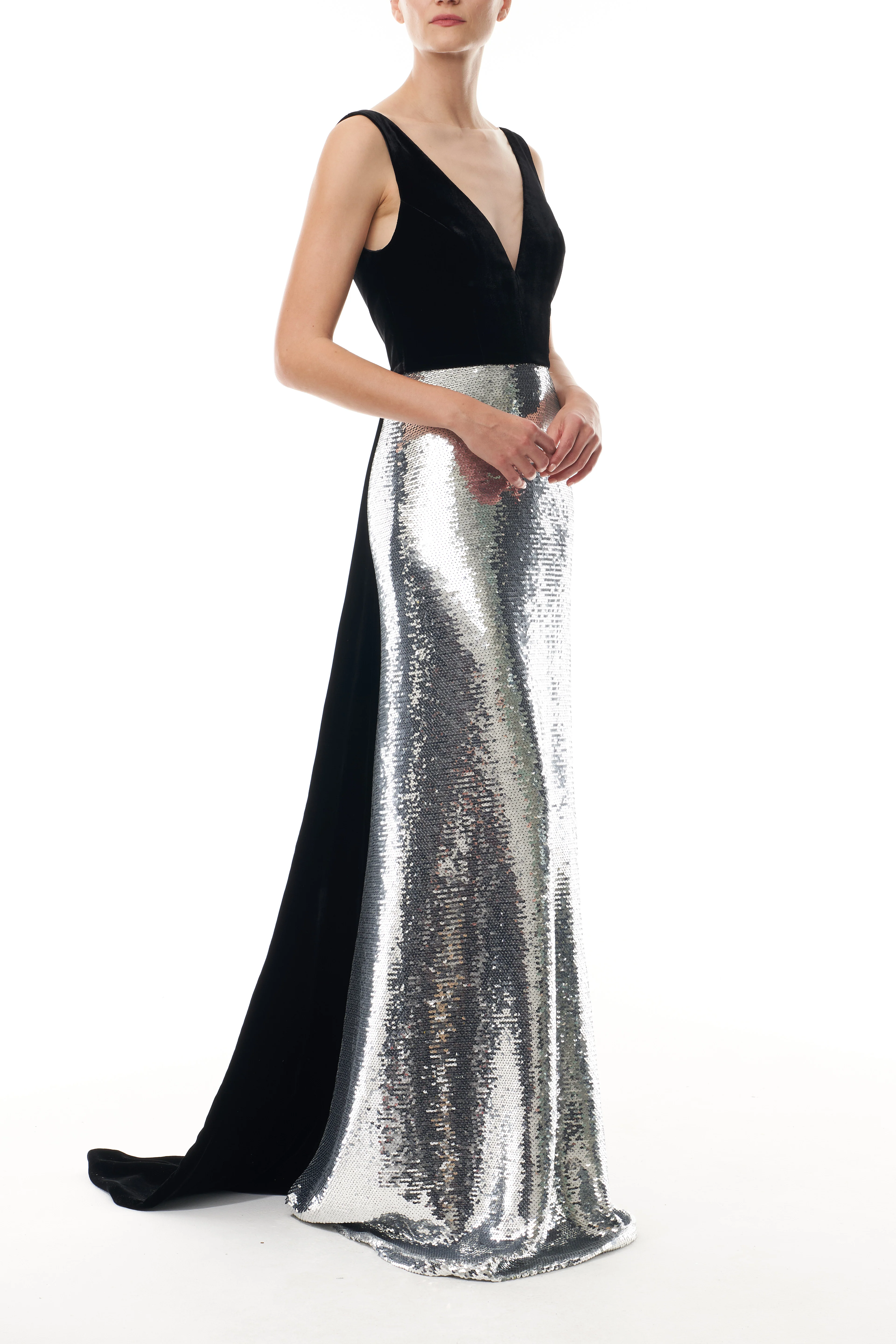 Noir Silver Velvet & Sequin Gown - Image 5