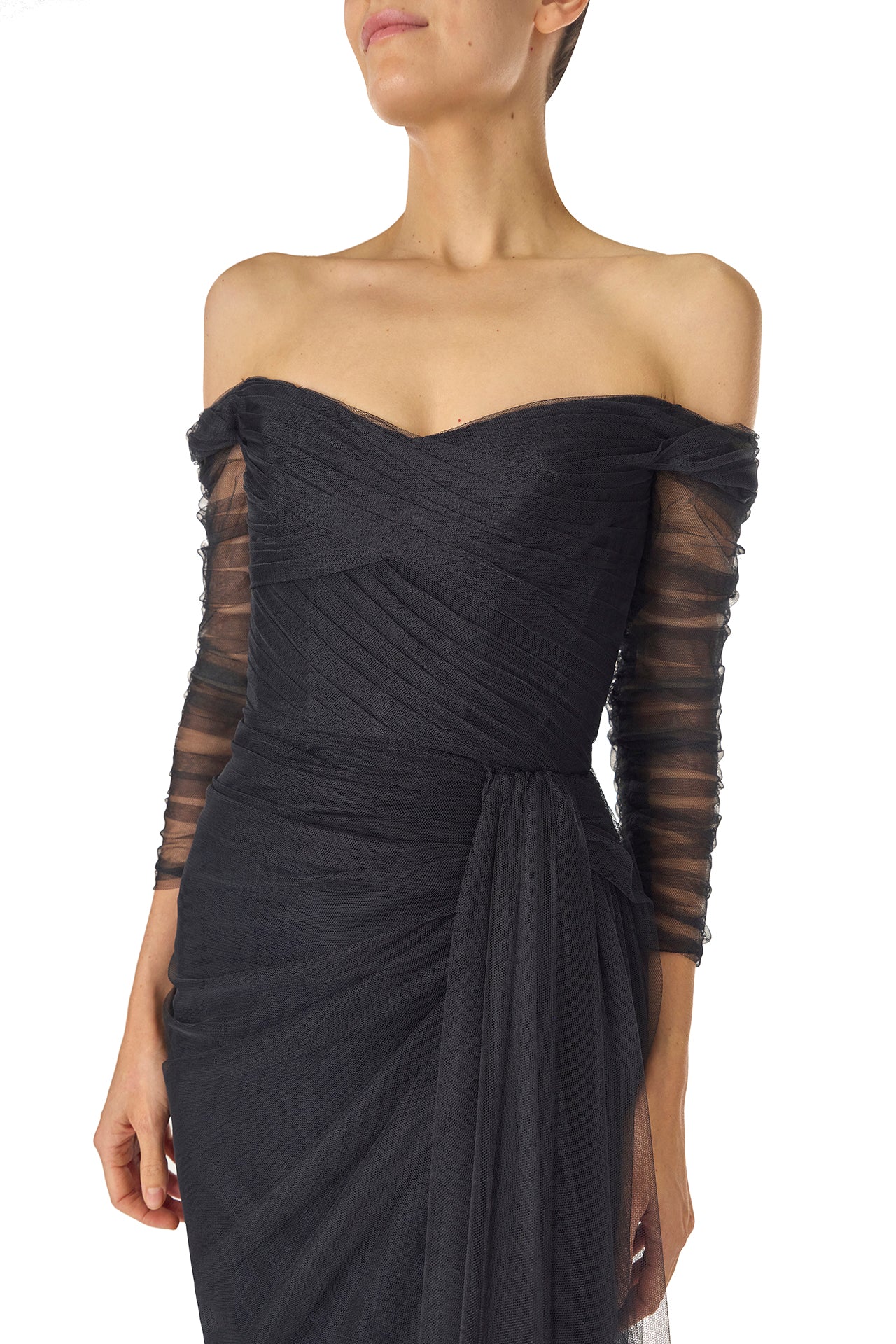 Off The Shoulder Draped Tulle Gown - Image 6
