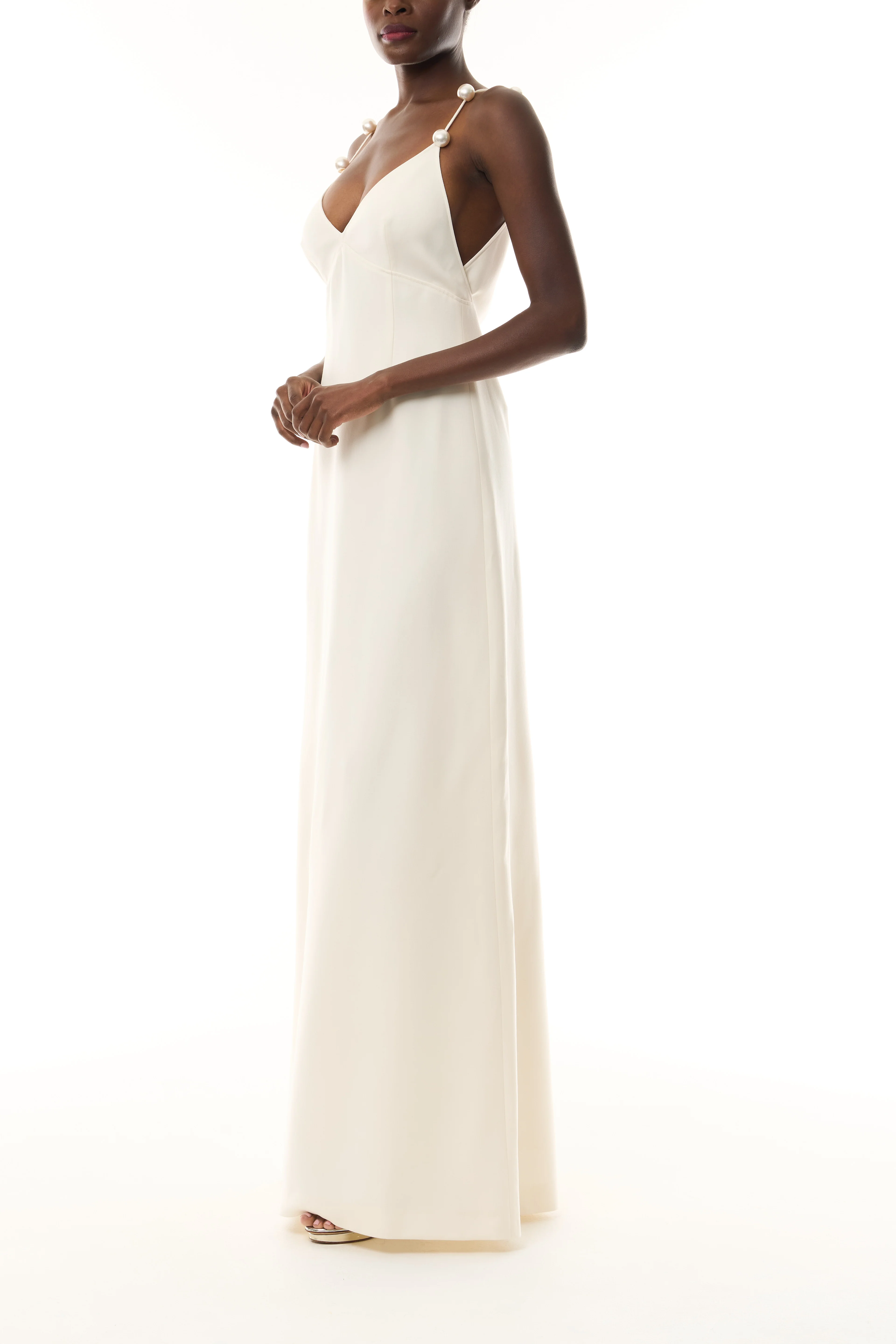 Pearl Strap Ivory A-Line Gown - Image 3