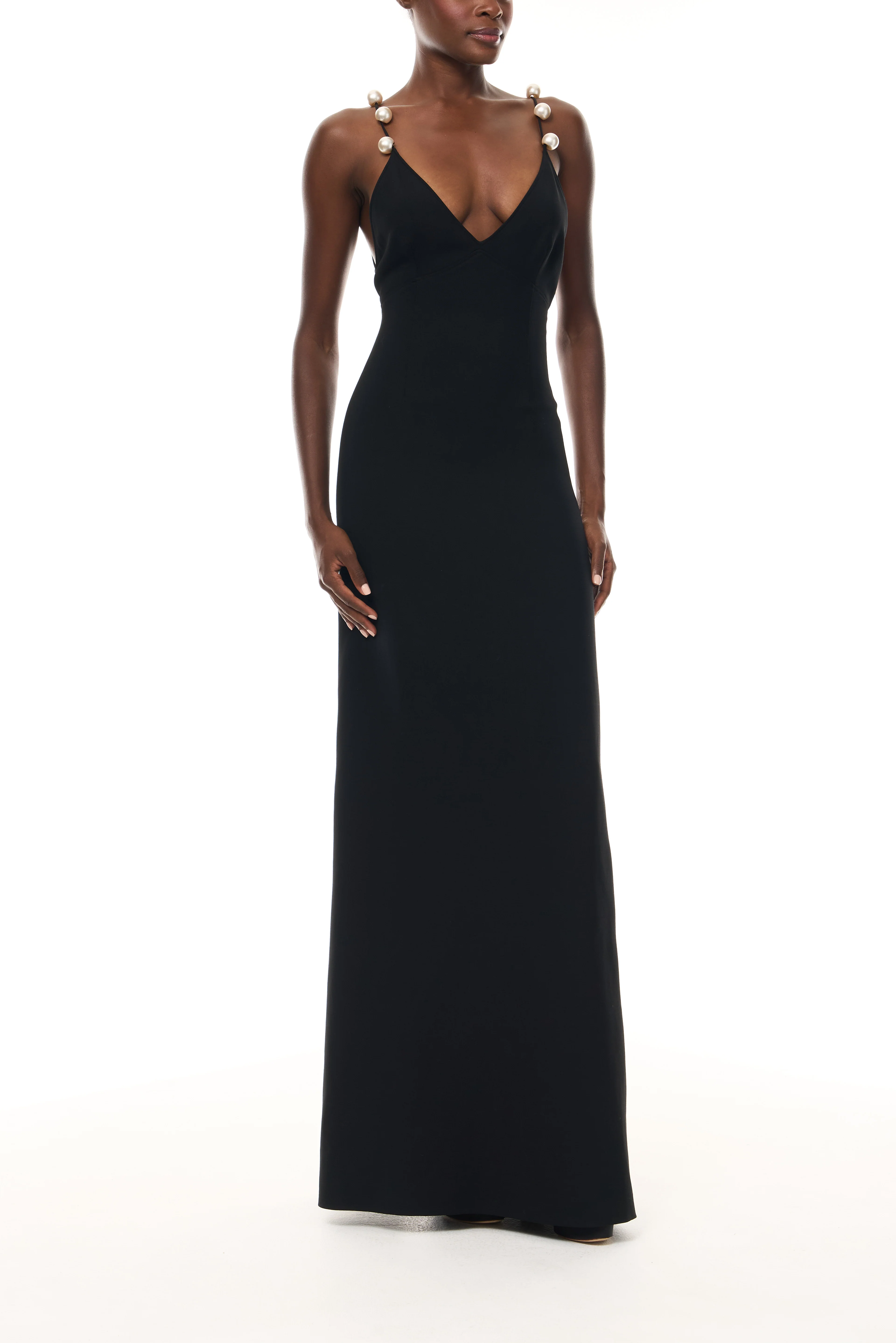 Pearl Strap Noir A-Line Gown - Image 4