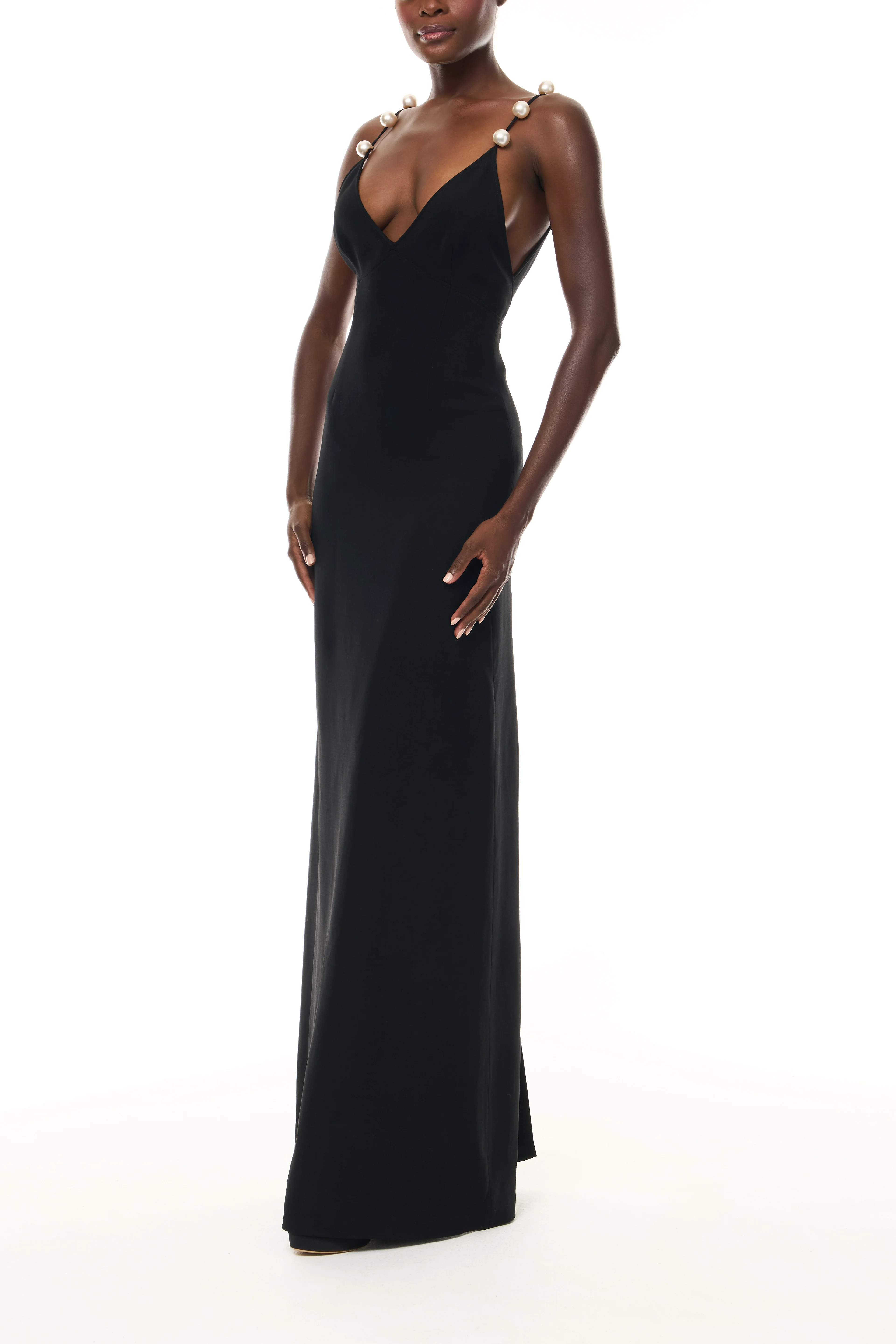Pearl Strap Noir A-Line Gown - Image 7