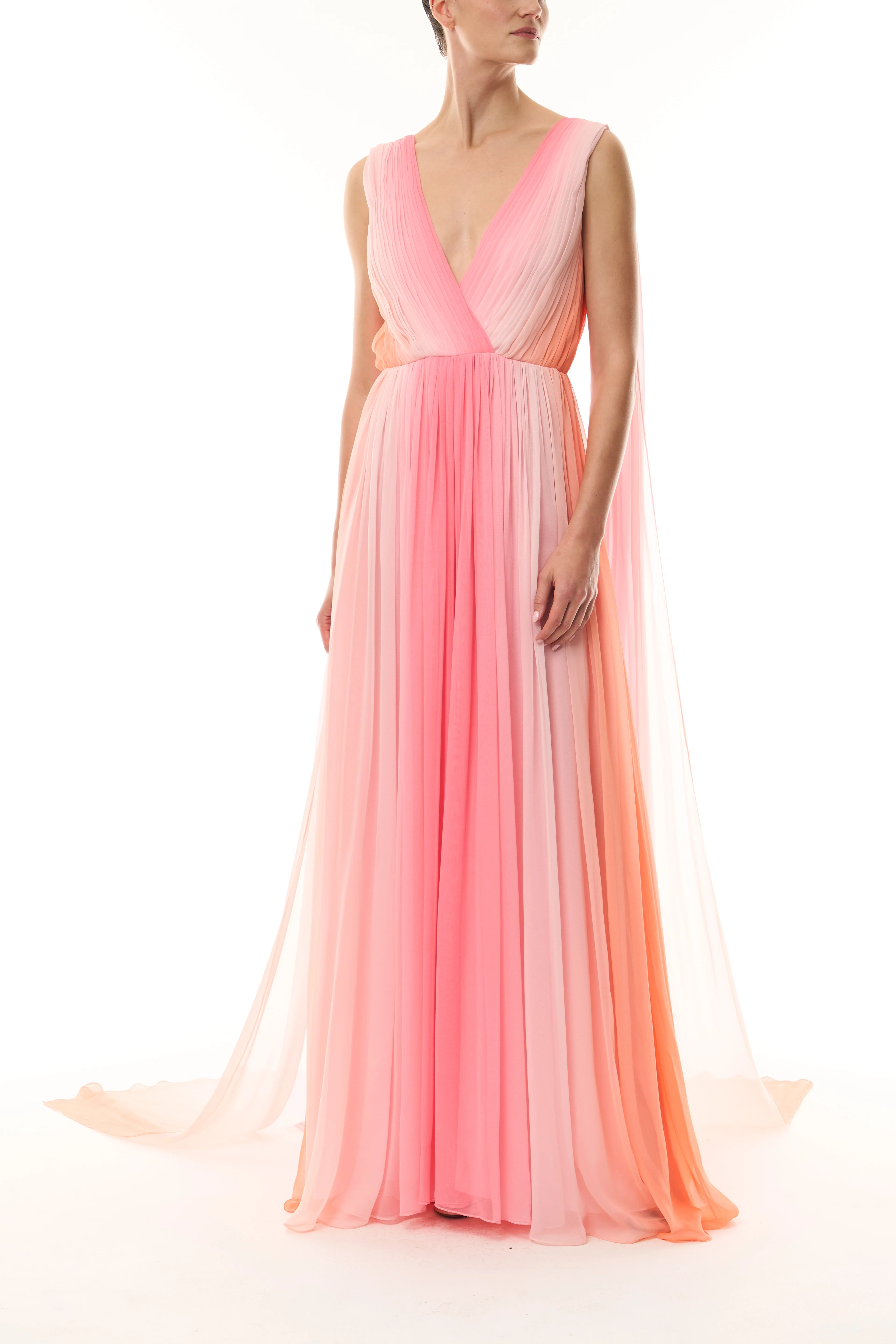Ombre Chiffon V-Neck Gown