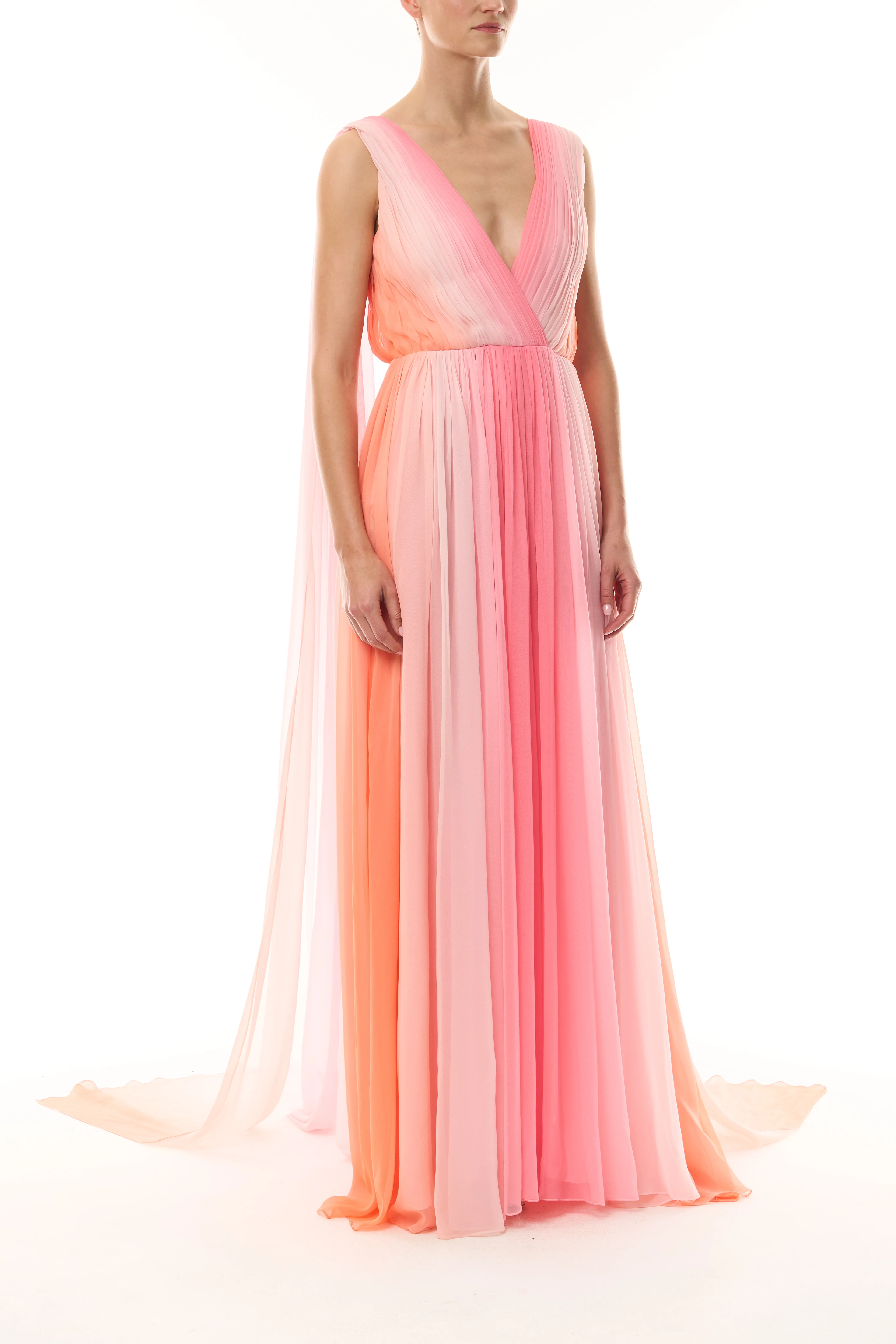Ombre Chiffon V-Neck Gown - Image 4
