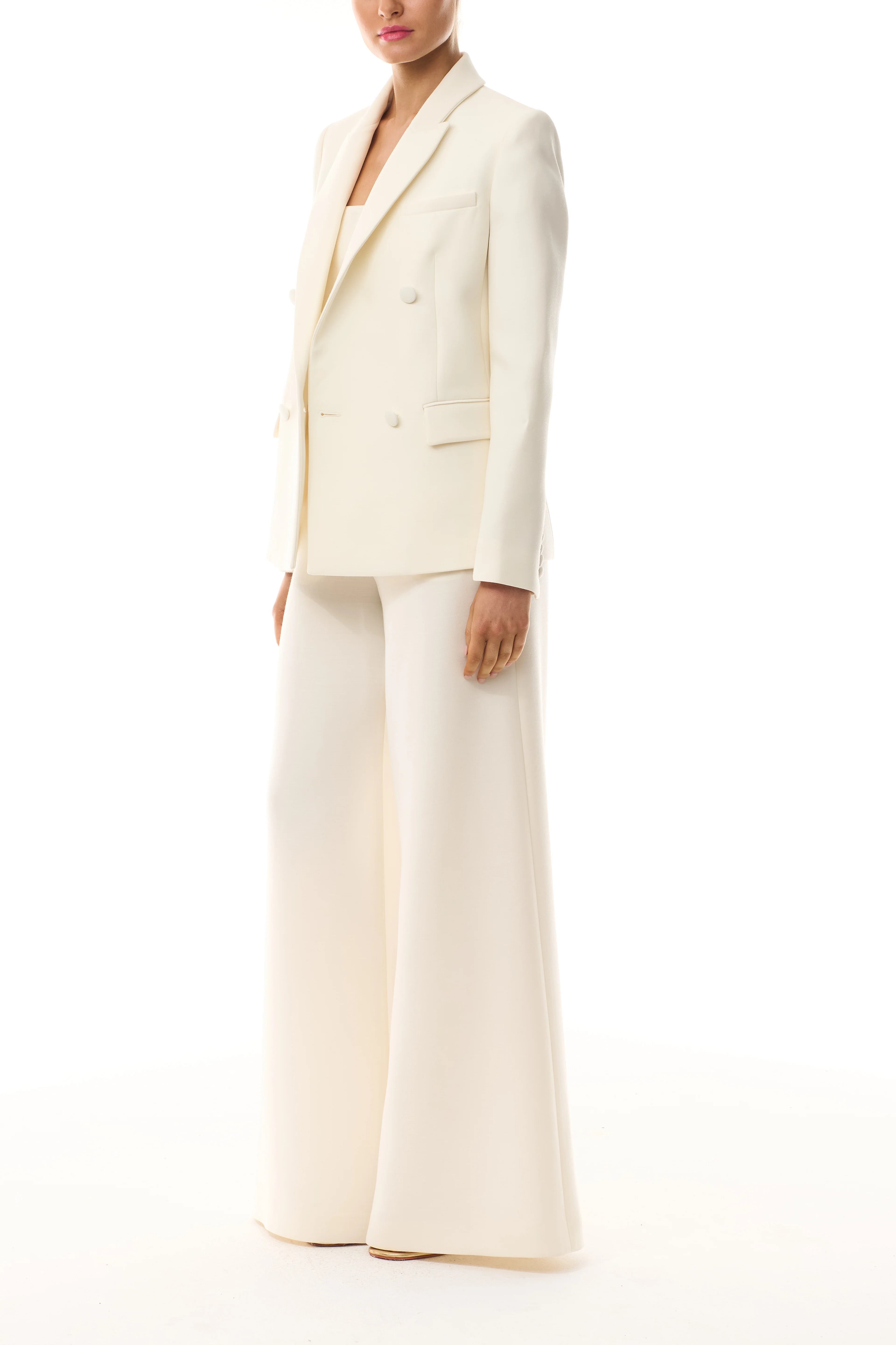 Double-Breasted Tuxedo Jacket - Silk White - Image 5