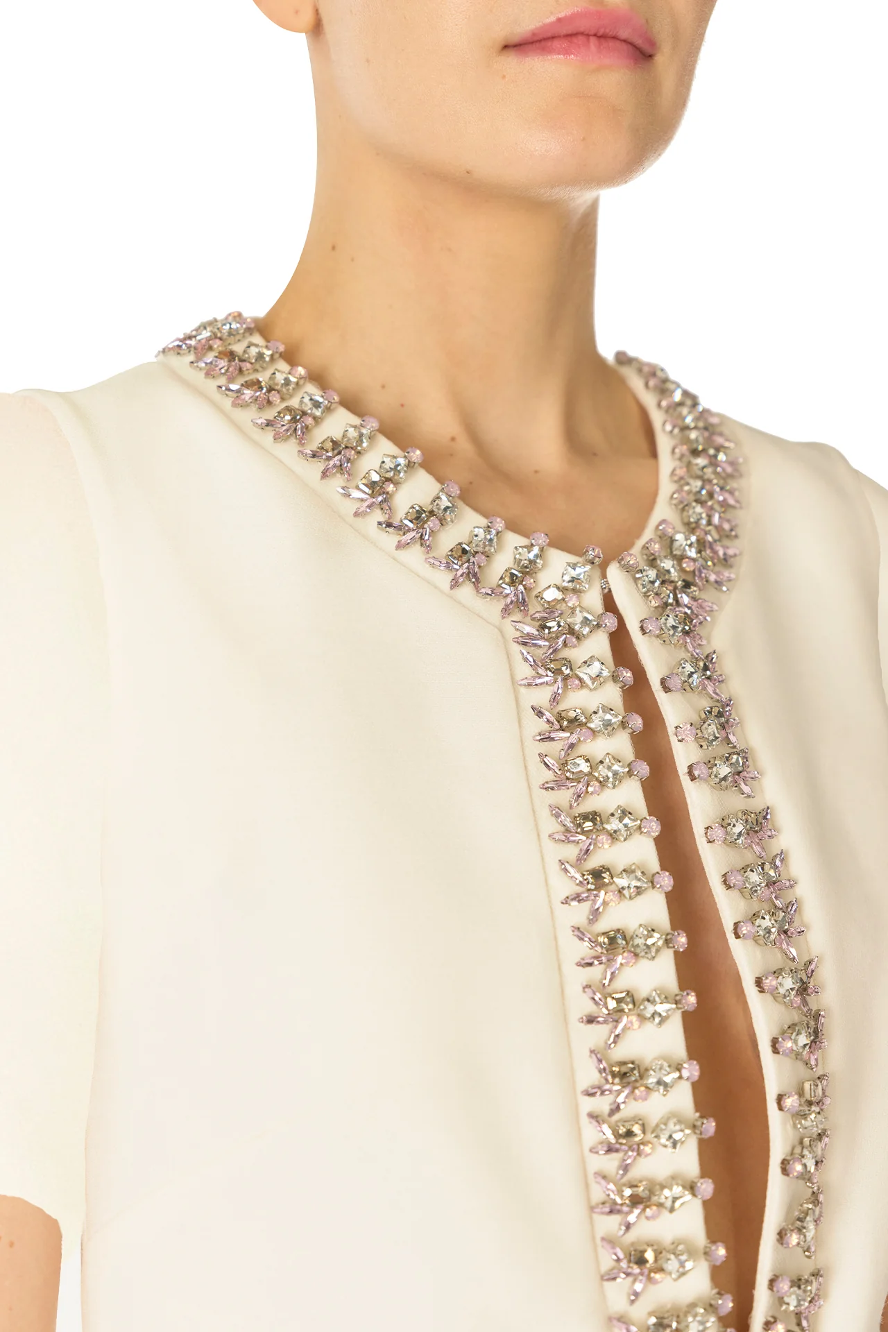 Jeweled Neck Caftan Silk White - Image 2