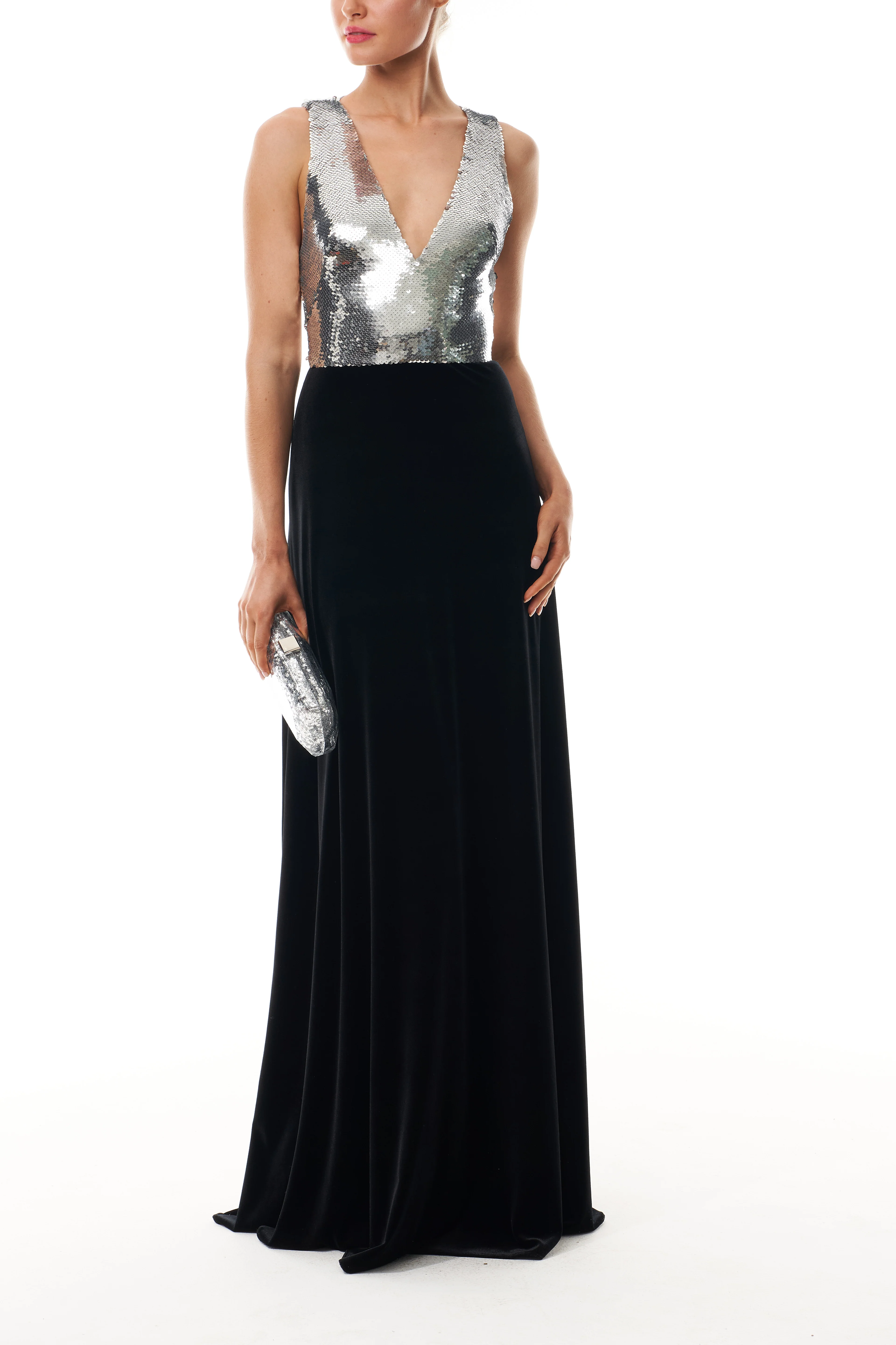 Sequin Velvet V-Neck Gown - Image 4