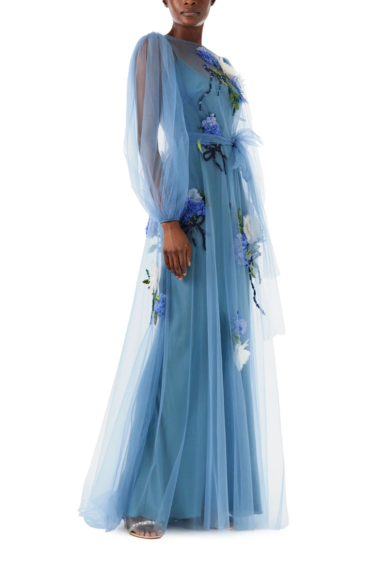 Long Sleeve Embroidered Tulle Gown - Image 3