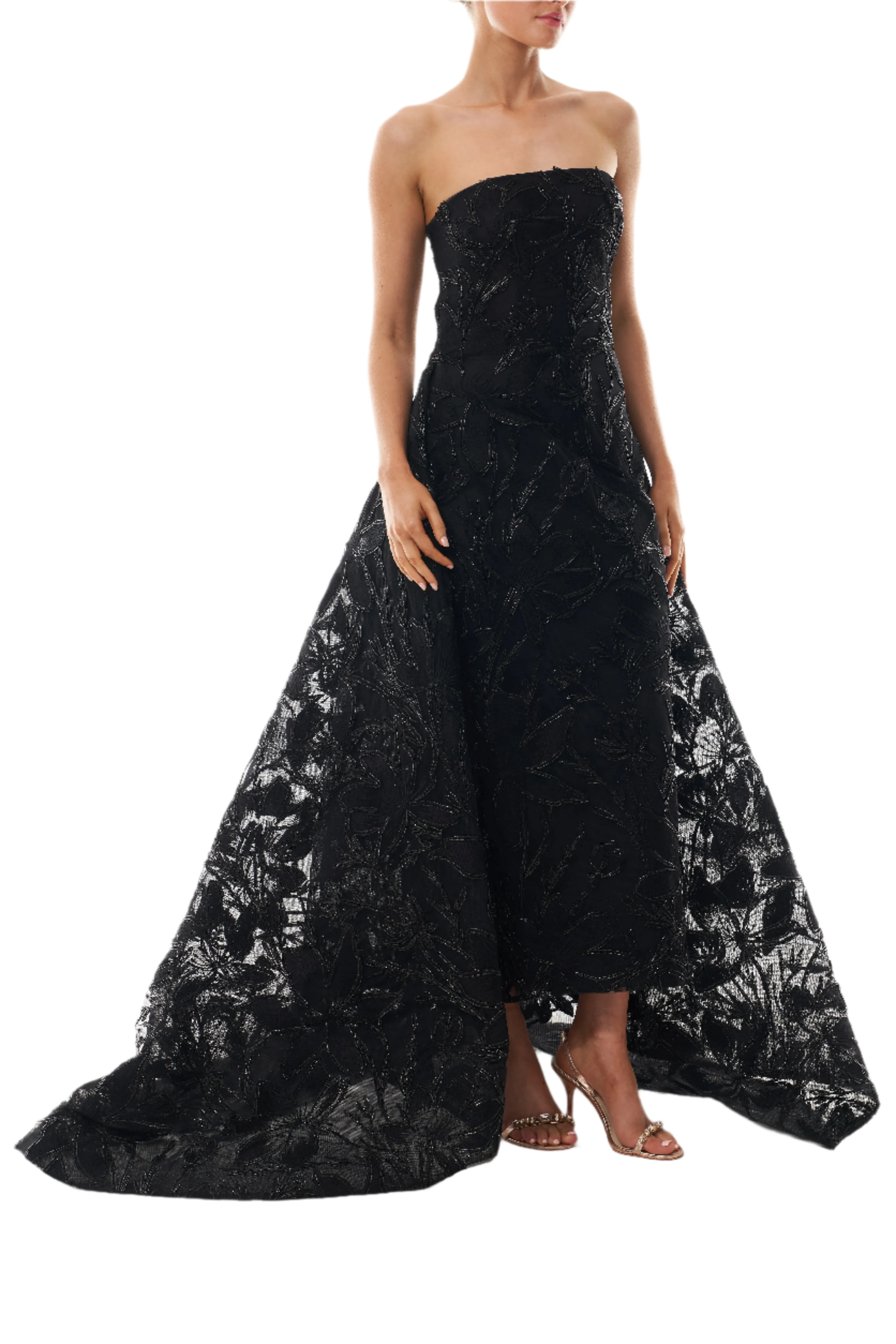 Embroidered Column Gown with Train