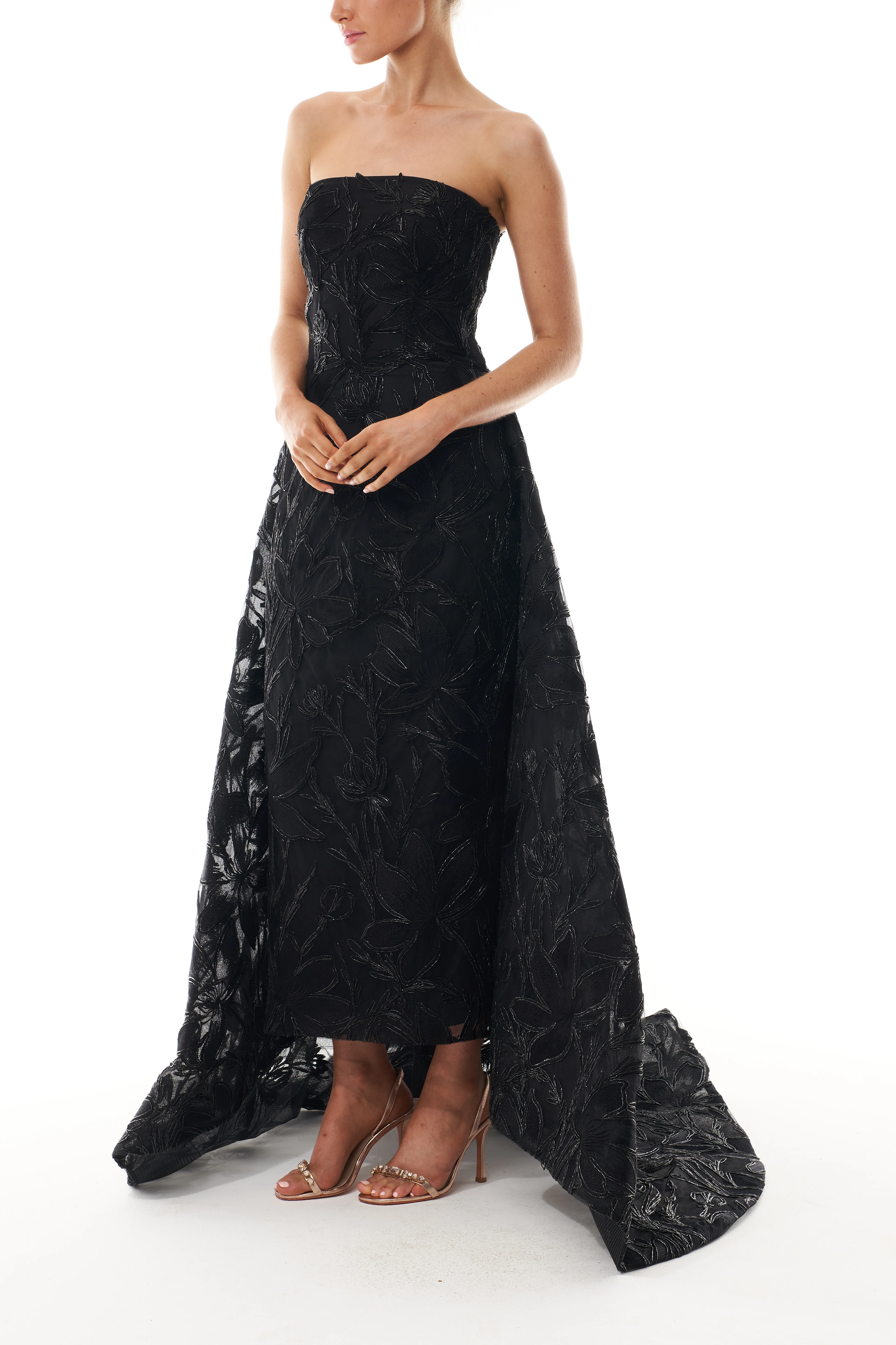 Embroidered Column Gown with Train - Image 3
