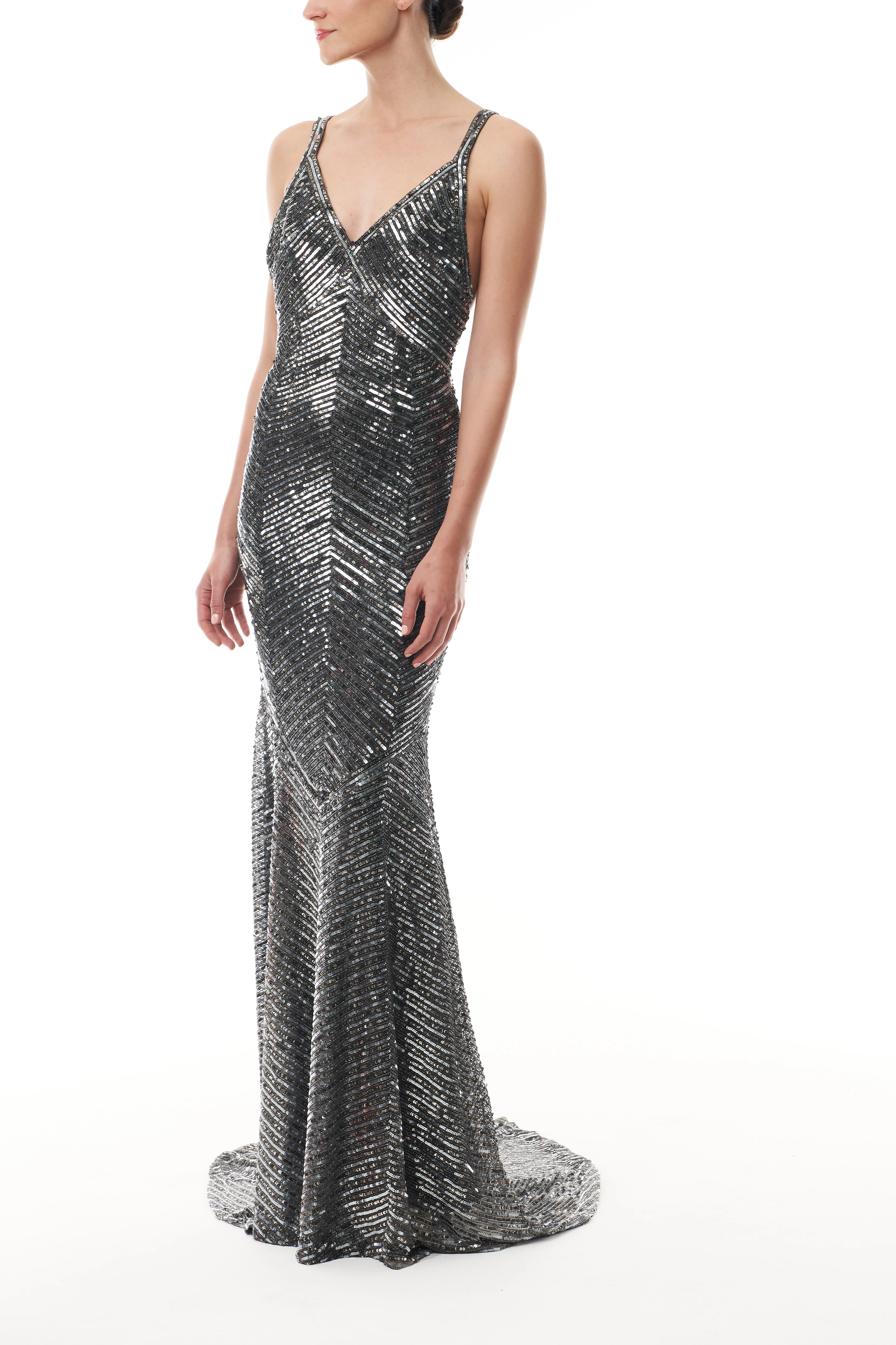 V-Neck Gunmetal Embroidered Sheath - Image 3